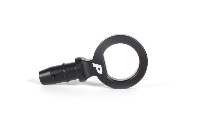 Black dipstick handle with a circular grip and a tapered end, designed for easy engine oil measurement.