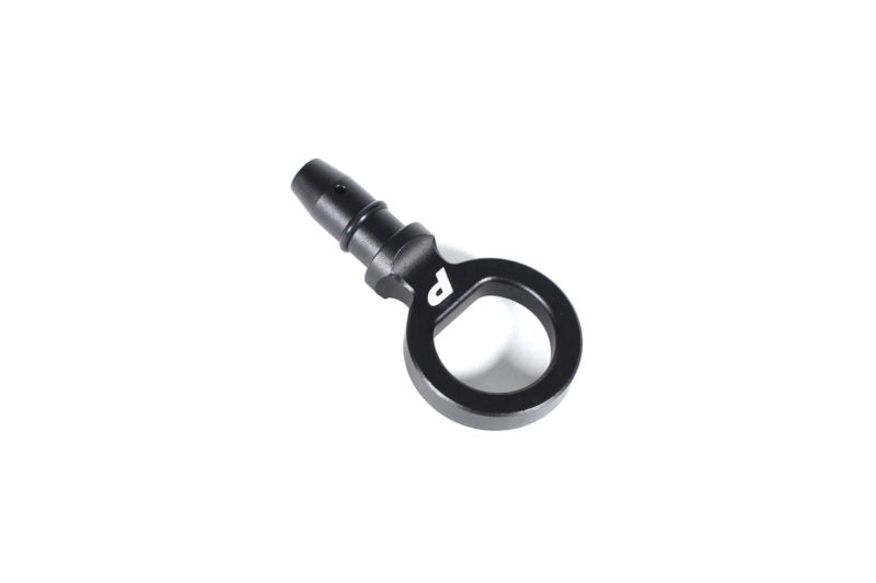 Black dipstick handle with a circular grip and a tapered end, designed for easy engine oil measurement.