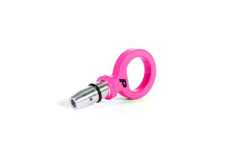 Pink dipstick handle with a metal tip, designed for easy grip and functionality in automotive applications.