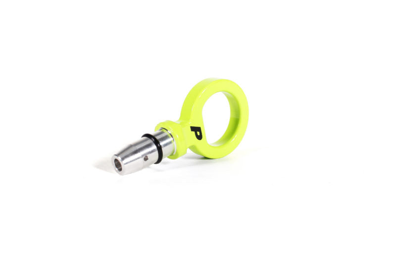 Bright green dipstick handle with a circular grip and metal tip, designed for easy engine oil measurement.