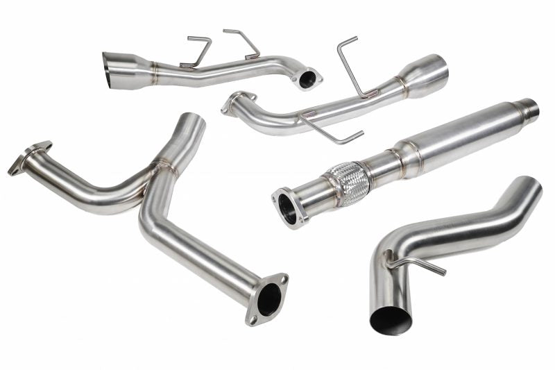 Dual exit catback exhaust system for 2022-2025 WRX, featuring stainless steel components for enhanced performance.