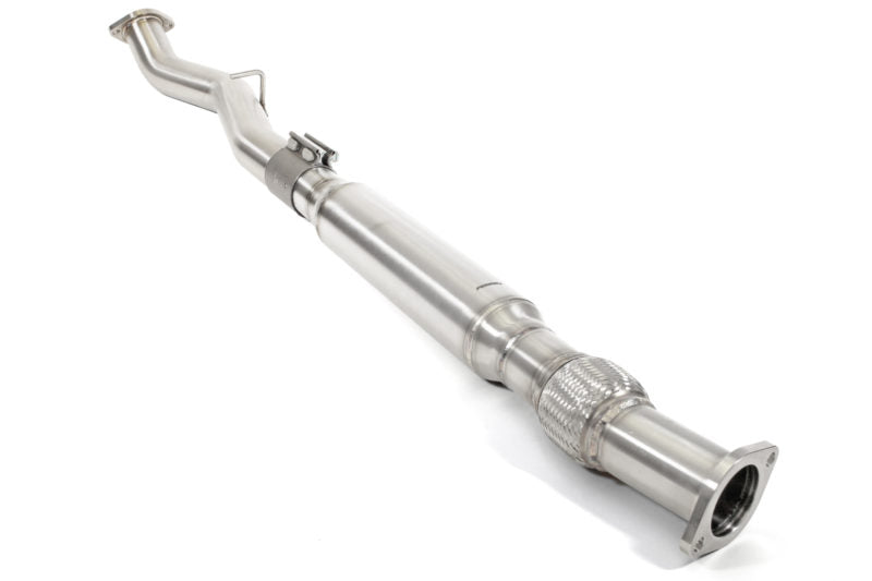 Stainless steel midpipe for 2022-2025 BRZ/GR86, designed for improved exhaust flow and performance.