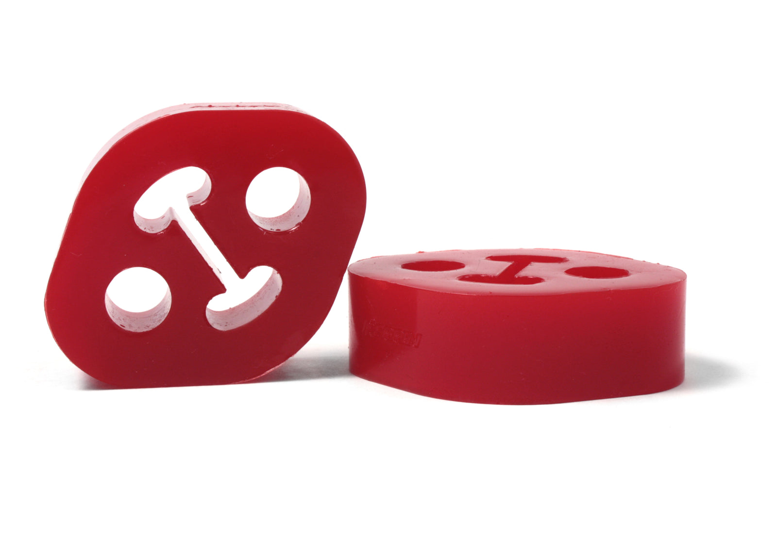 Red exhaust hangers designed for 2014-2025 Subaru Forester, enhancing durability and performance.