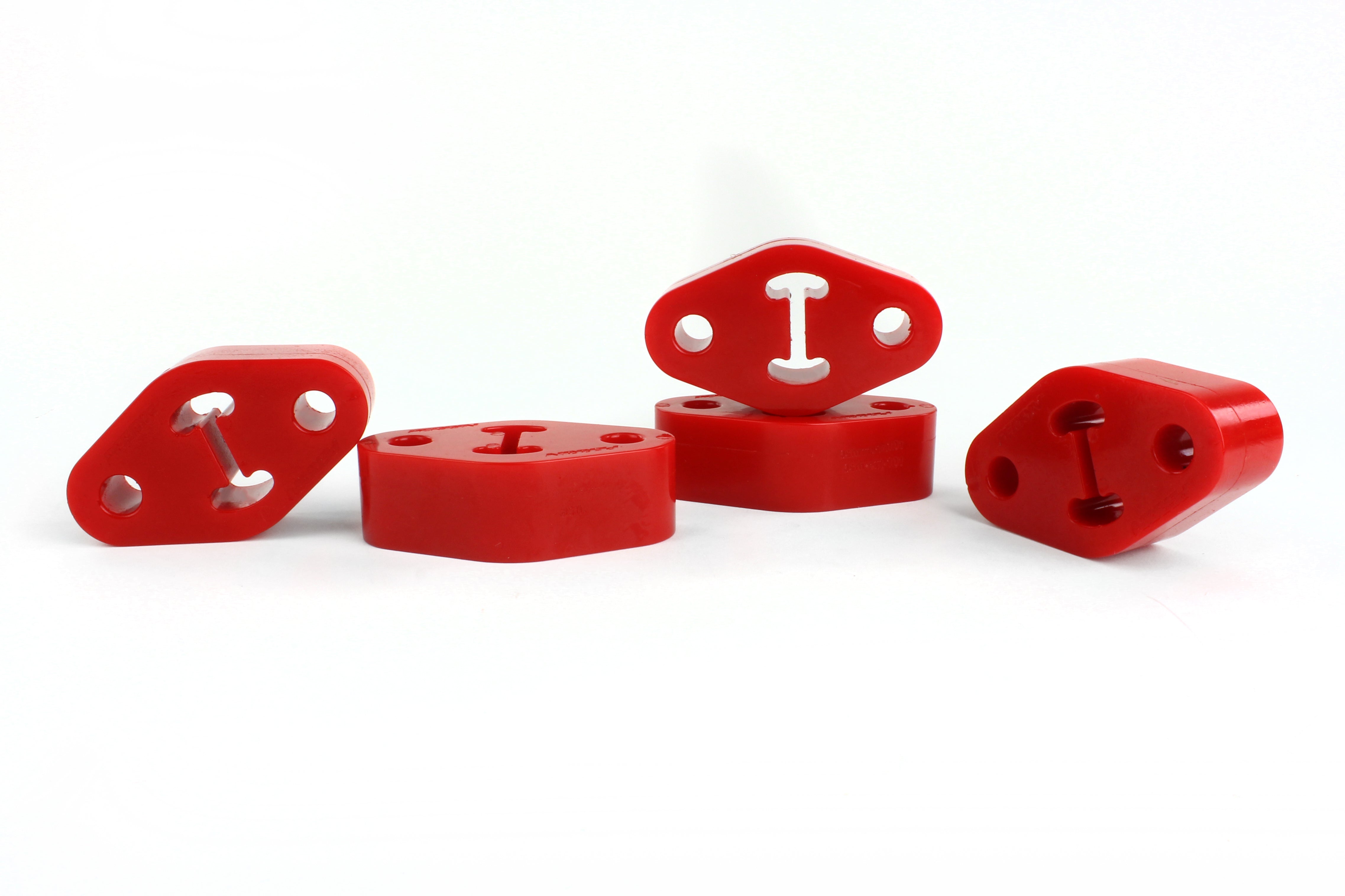 Durable red exhaust hangers designed for 2008-25 Subaru WRX, STI, BRZ, FR-S, GR86, Forester, XT, Outback, and Legacy.