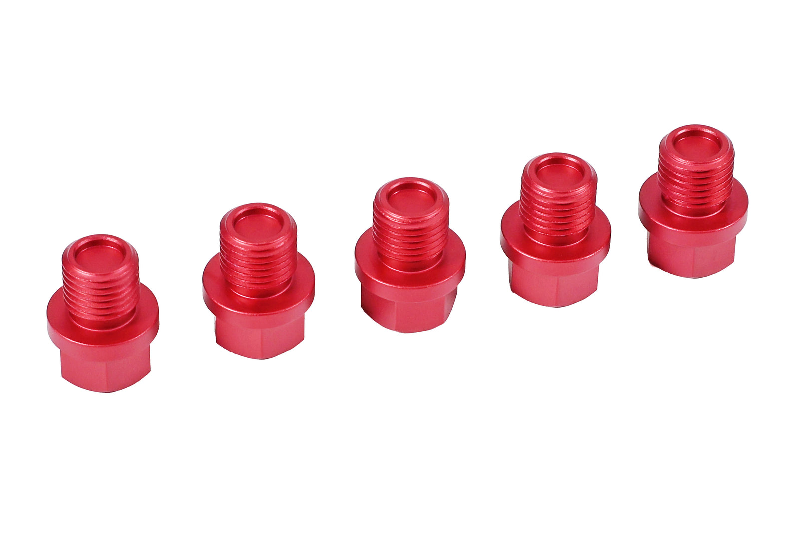 Shifter detent kit for 2004-2021 Subaru STI, featuring five red anodized aluminum bolts for enhanced performance.