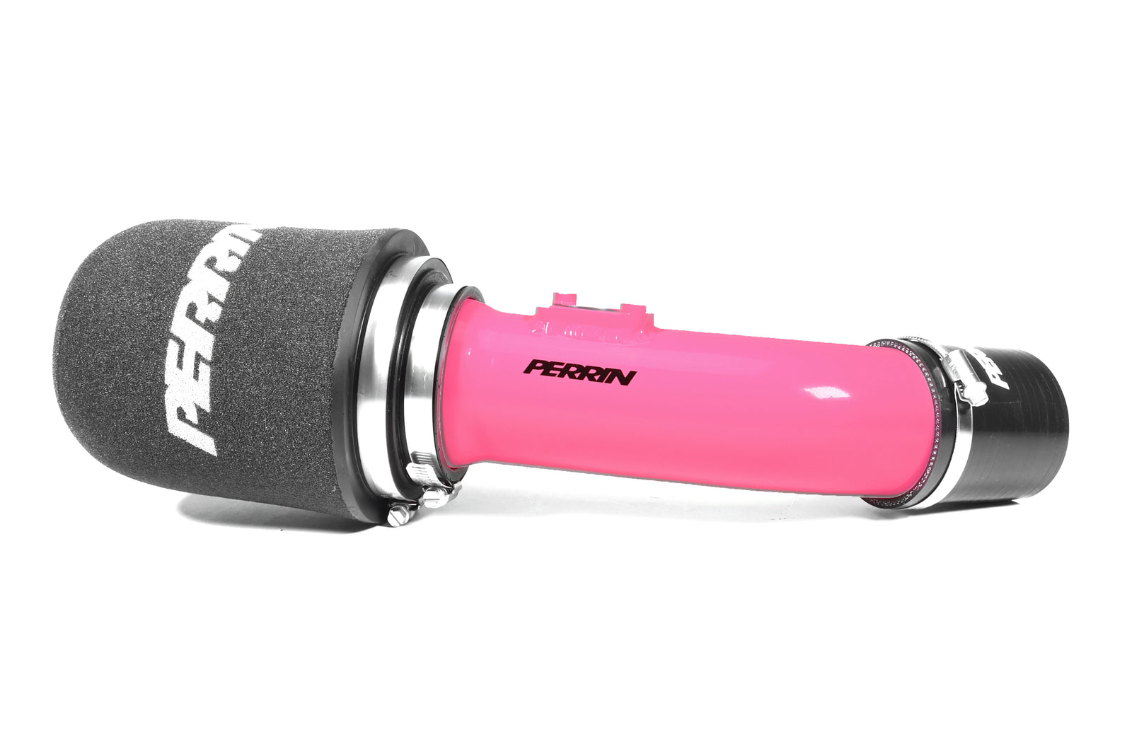 Perrin short ram intake for 2002-2007 WRX and STI, featuring a vibrant pink tube and high-flow air filter.