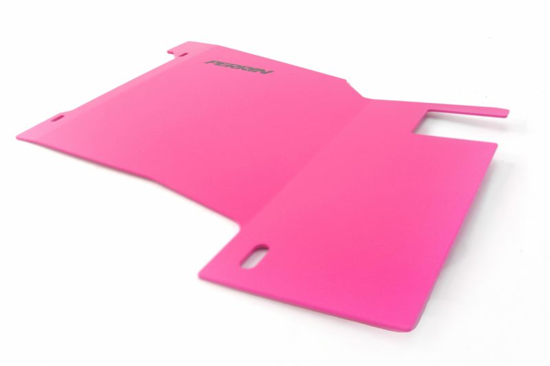 Pink cold air intake cover for 2015-2021 WRX, designed for improved airflow and engine performance.