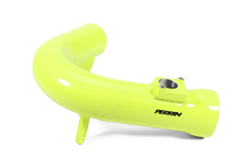 Bright yellow cold air intake pipe designed for 2022-2025 WRX, featuring a smooth curve and Perrin branding.