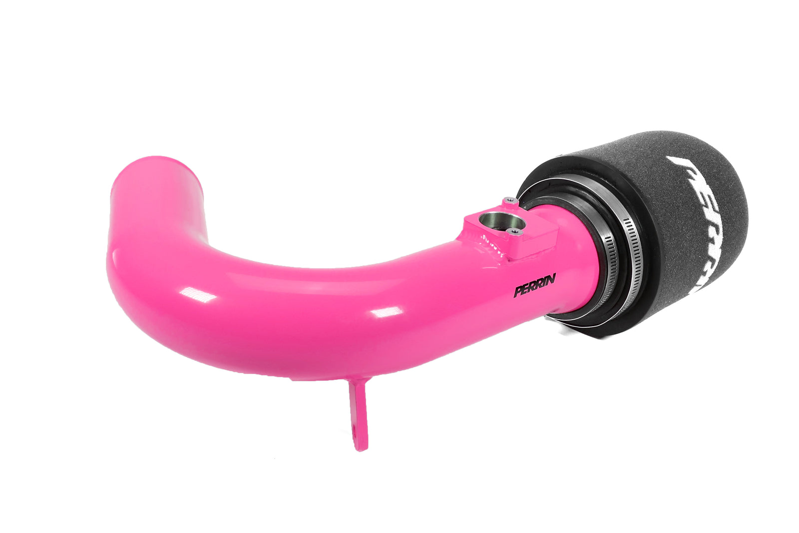 Cold air intake with heat shield for 2022-2025 WRX, featuring a vibrant pink tube and high-performance filter.