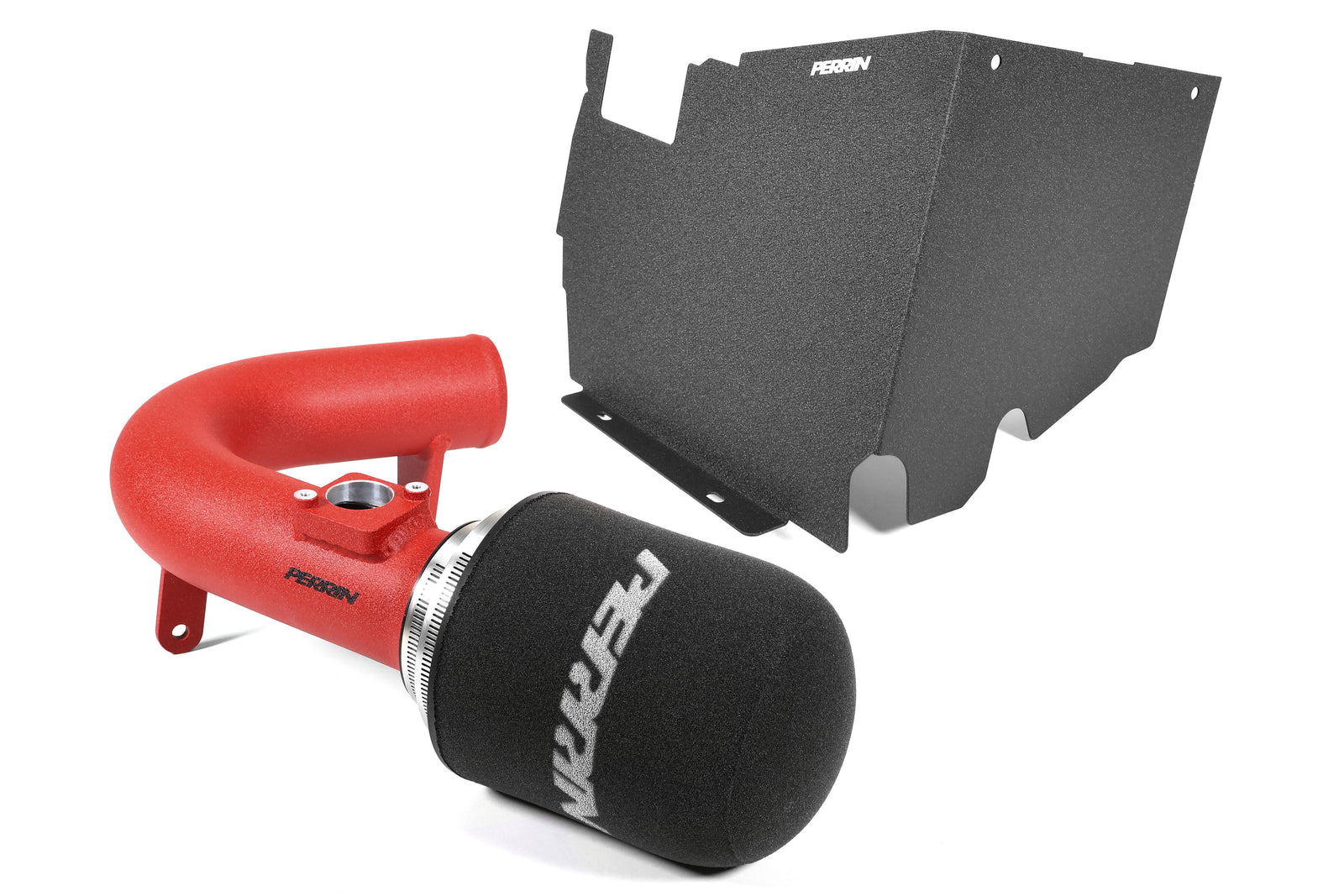 Cold air intake system with heatshield for 2022-2025 WRX, featuring a red intake pipe and black filter.
