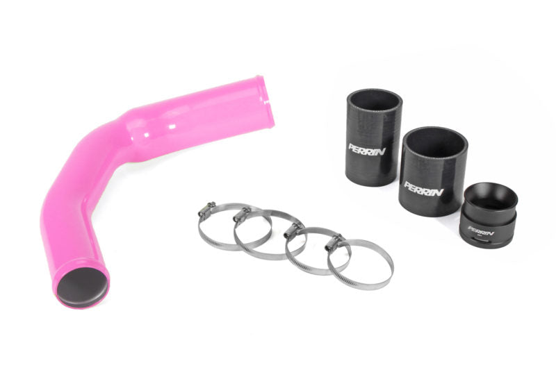 Pink charge pipe for Outback XT and Wilderness, featuring silicone couplers and clamps for enhanced performance.