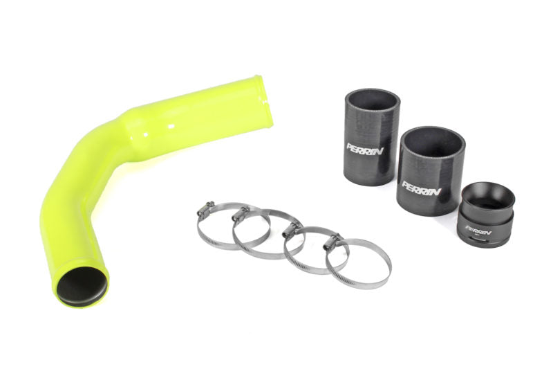 Bright yellow charge pipe with black silicone couplers and clamps, designed for Outback XT and Wilderness models.