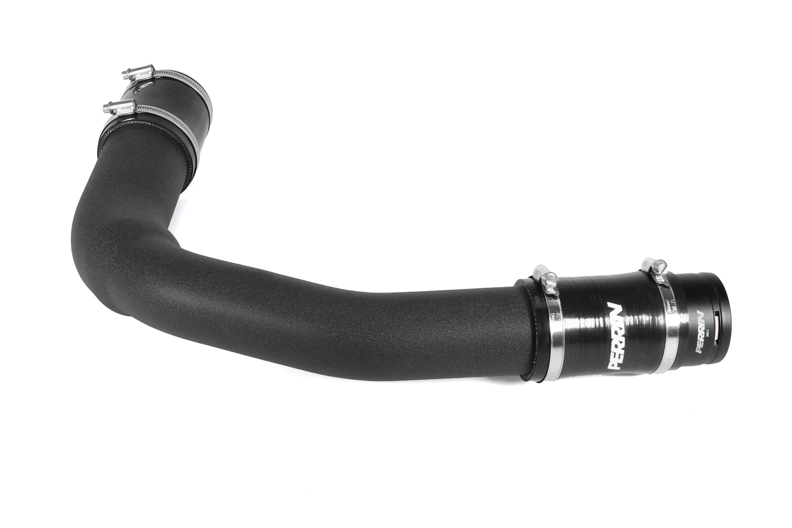 PERRIN Charge Pipe with black powder coat finish and couplers installed on end.