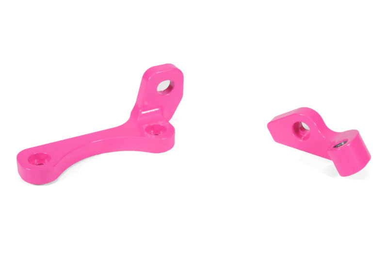Pink top mount intercooler bracket set featuring two pieces with mounting holes for secure installation.