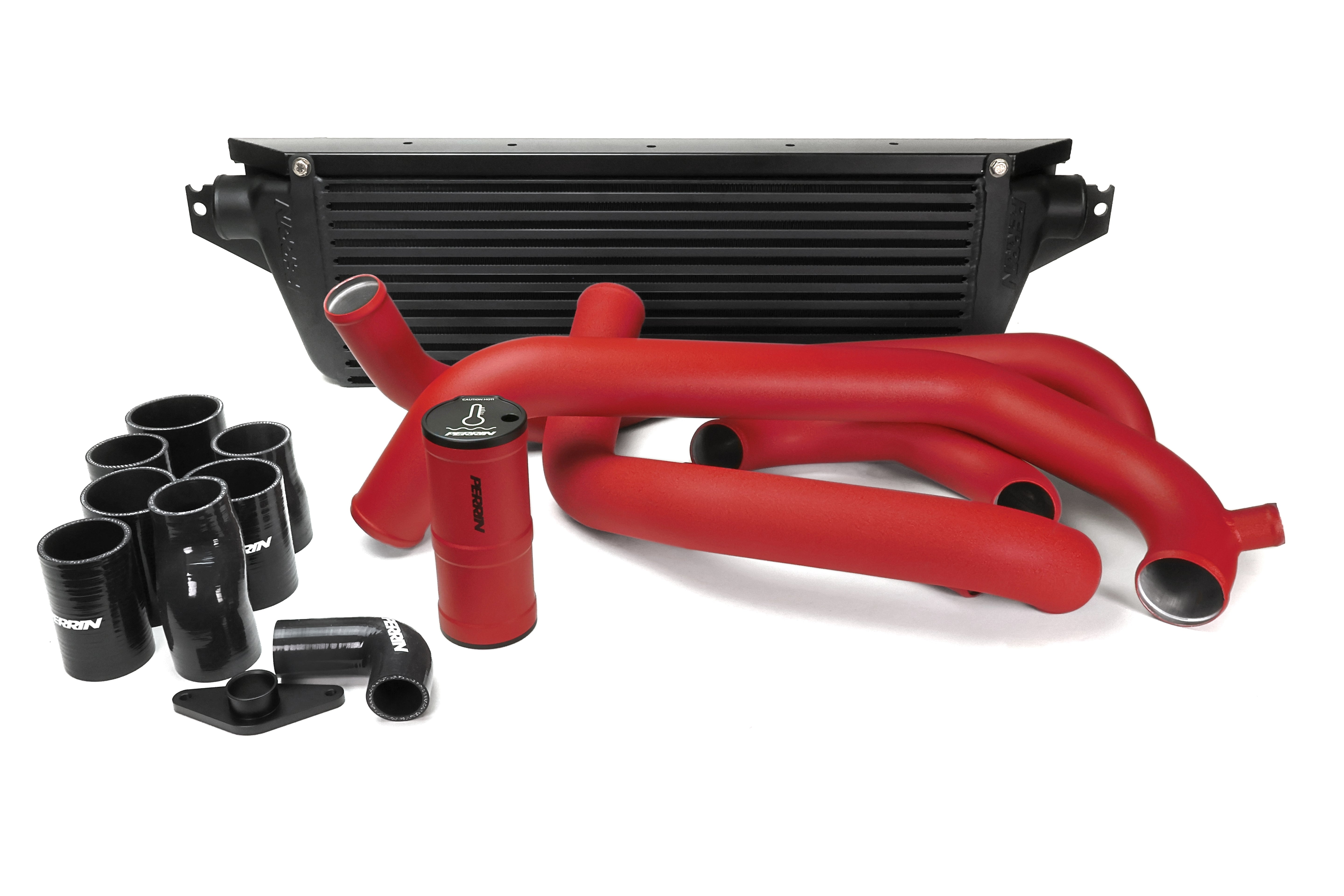 PERRIN Front Mount Intercooler Kit with black core and red piping for 2002-2007 Subaru WRX/STI.