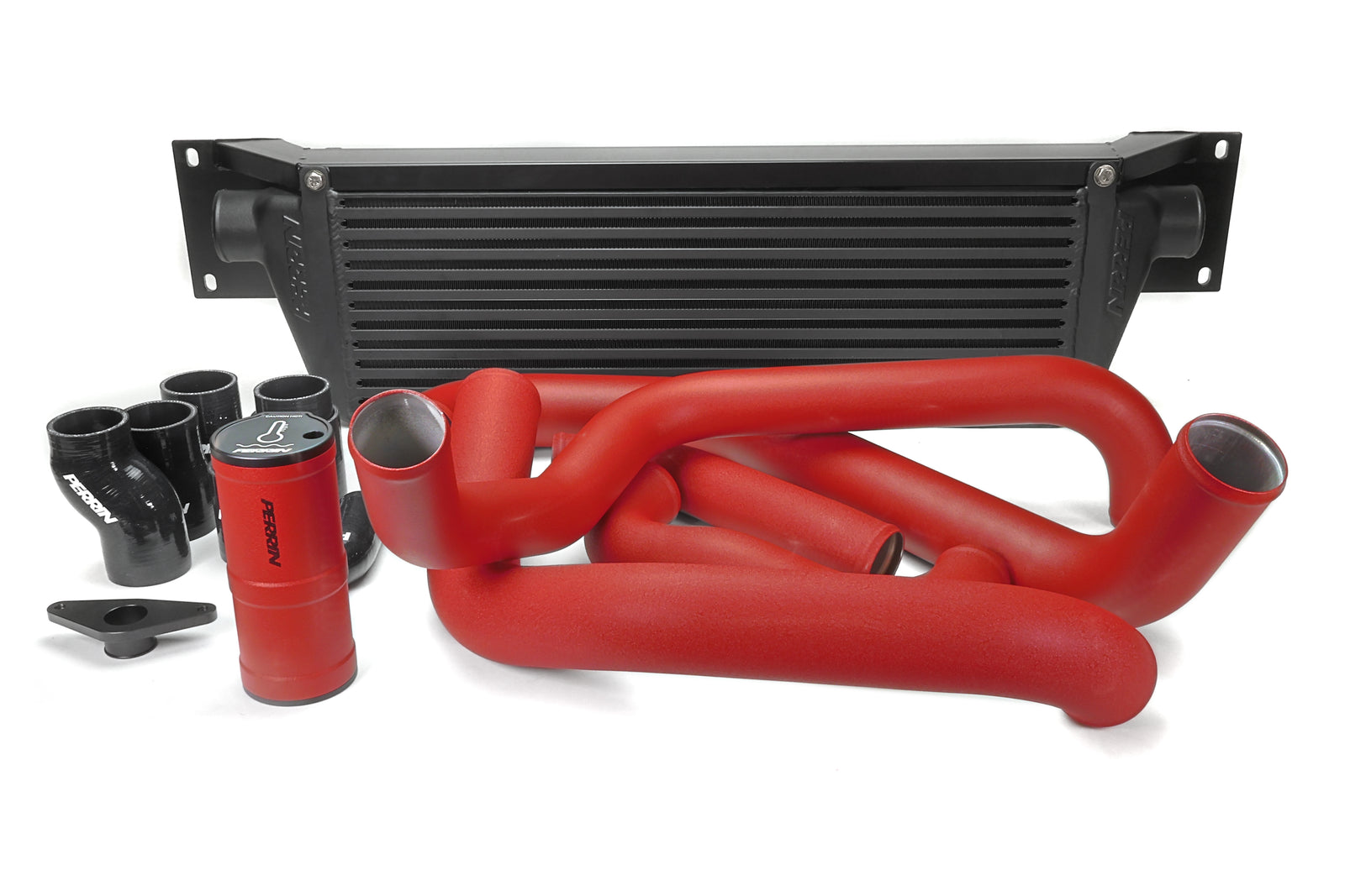 PERRIN Front Mount Intercooler Kit with black core and red piping for 2008-2014 STI.