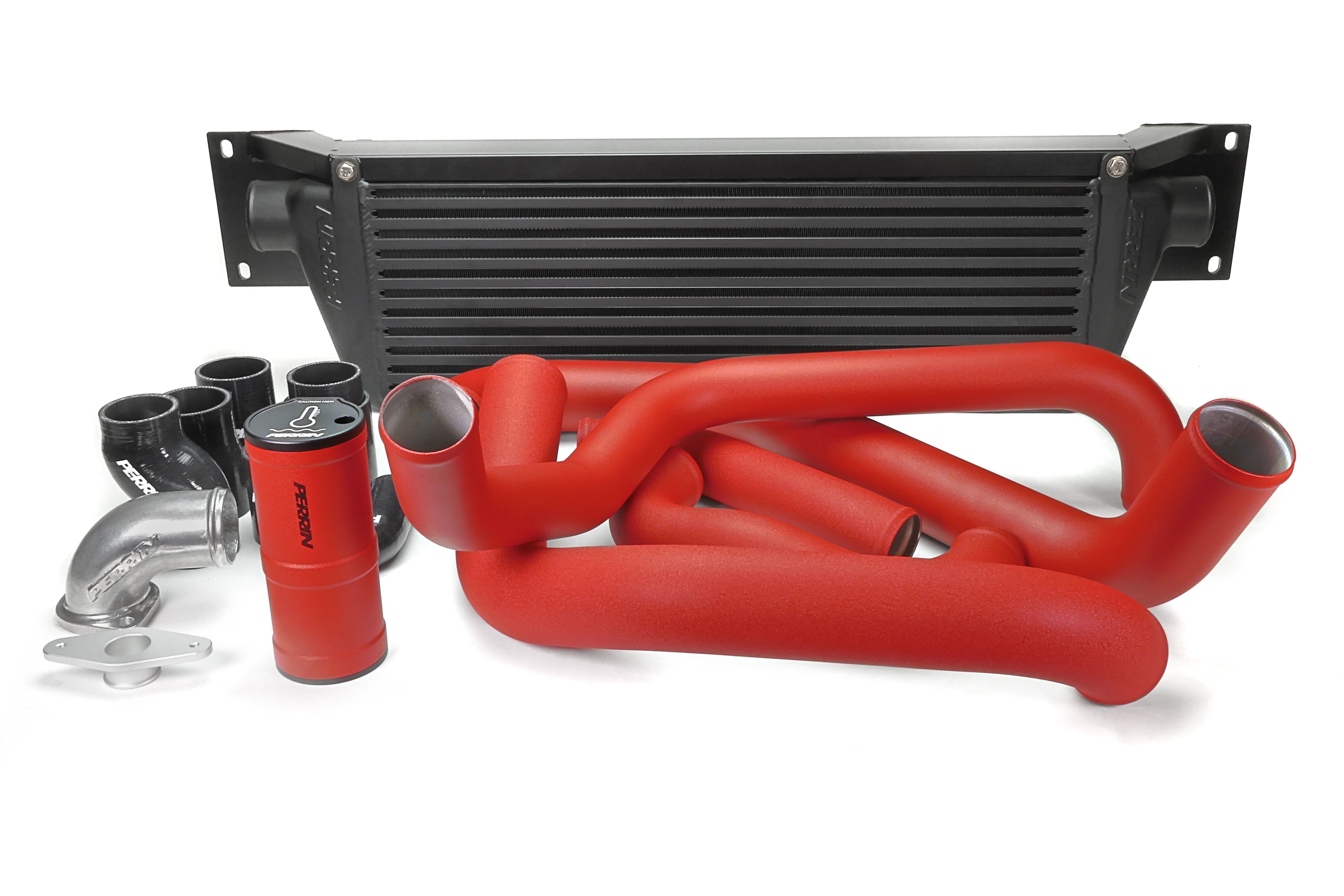 PERRIN Front Mount Intercooler Kit with black core and red piping for 2008-2014 WRX.