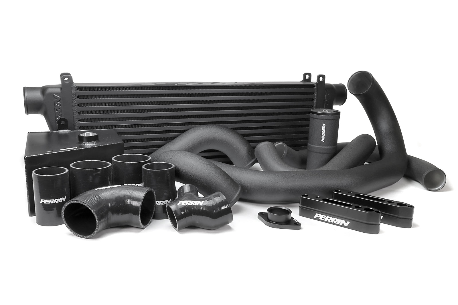 PERRIN Front Mount Intercooler Kit with black core and black piping for 2015-2021 WRX.