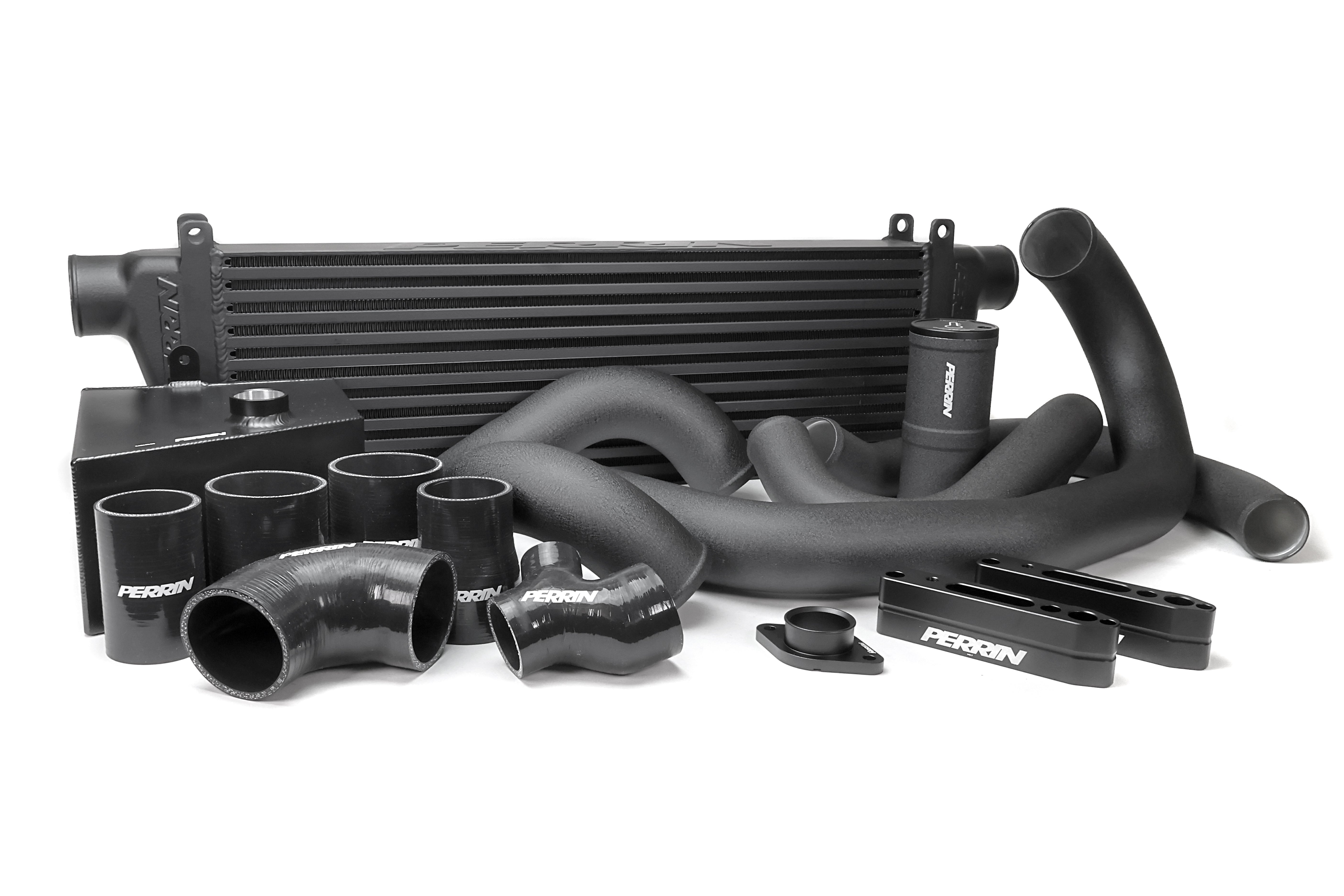 PERRIN Front Mount Intercooler Kit with black core and black piping for 2015-2021 WRX.
