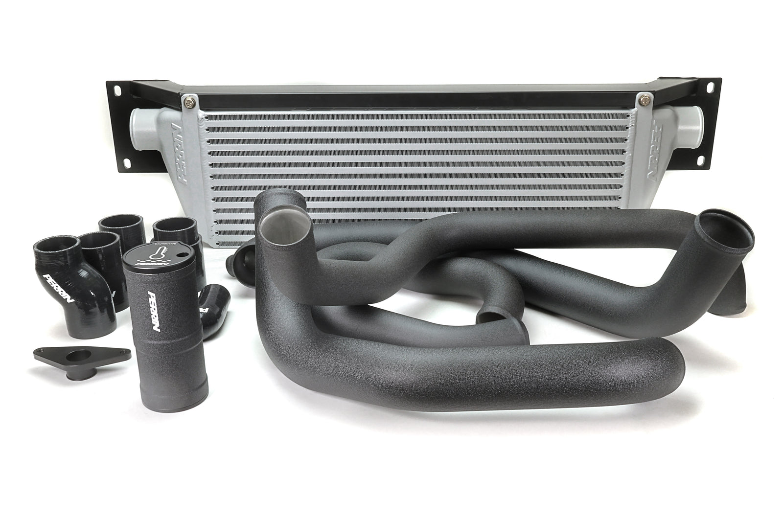 PERRIN Front Mount Intercooler Kit with silver core and black piping for 2008-2014 STI.