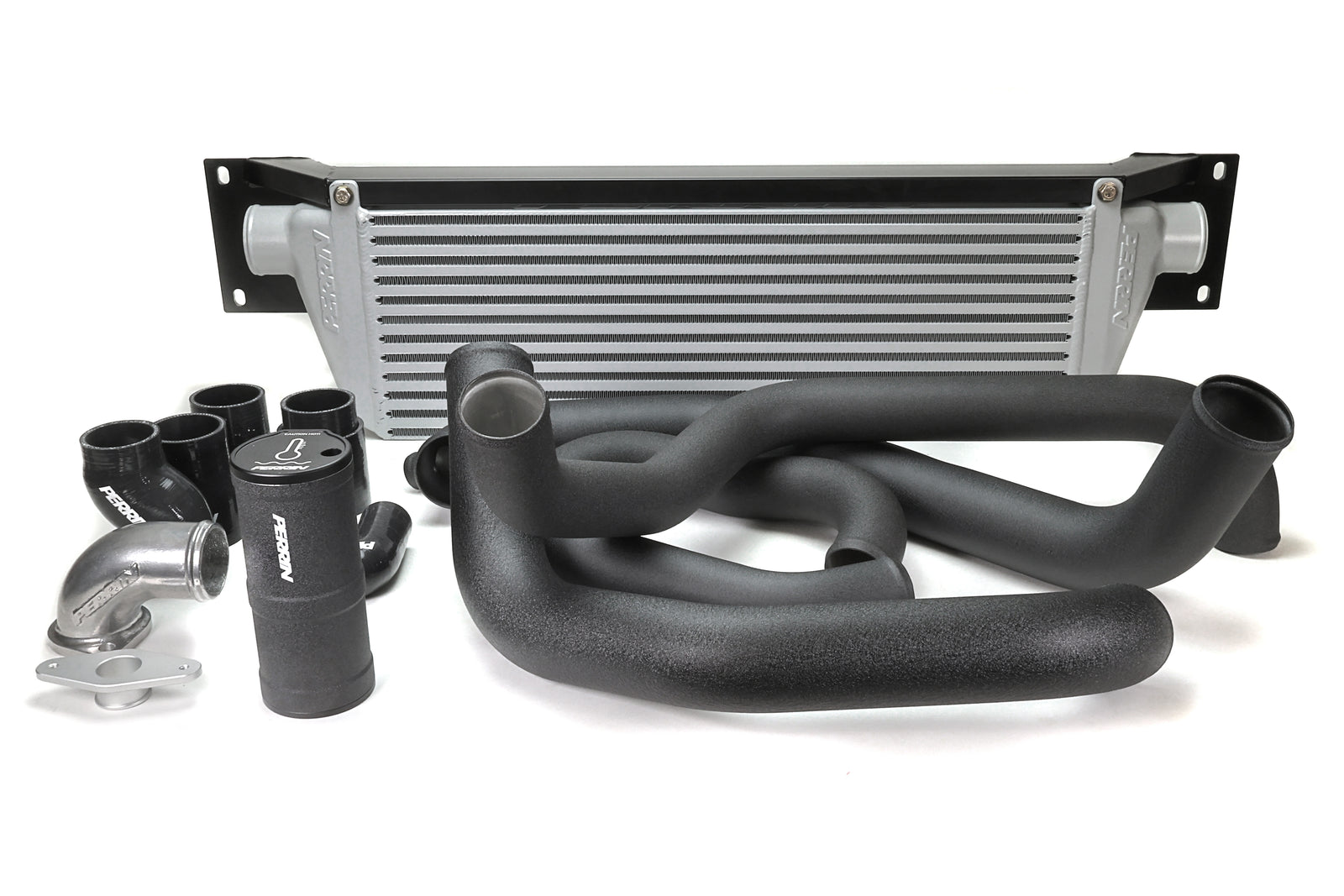 PERRIN Front Mount Intercooler Kit with silver core and black piping for 2008-2014 WRX.