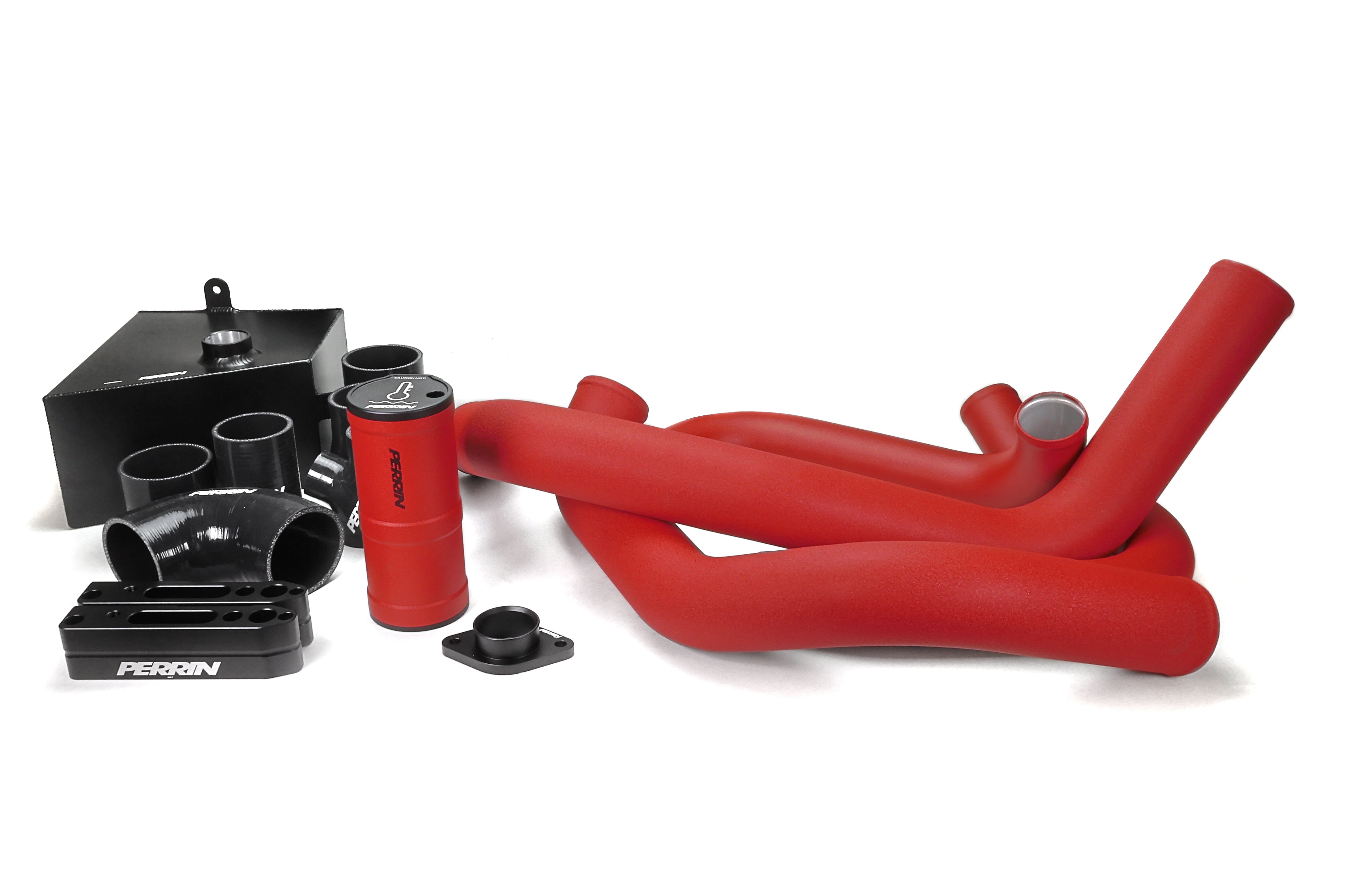 PERRIN Front Mount Intercooler Kit with red piping for 2015-2021 WRX.