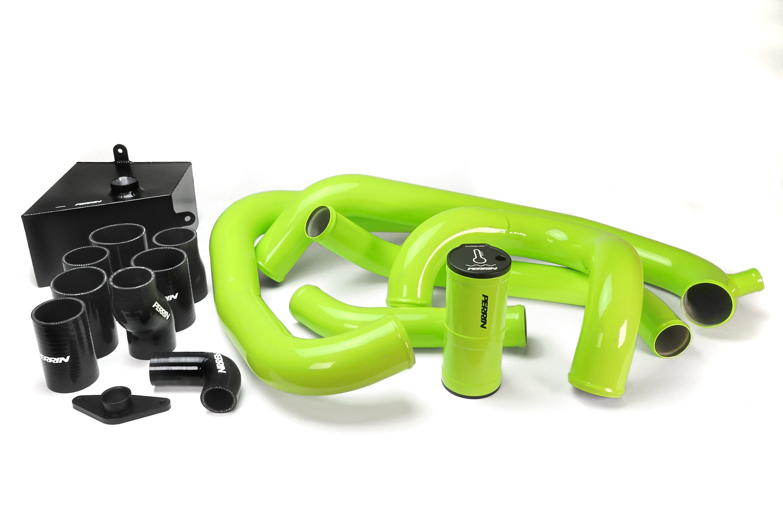 PERRIN Front Mount Intercooler Kit with neon yellow piping for 2015-2021 STI.