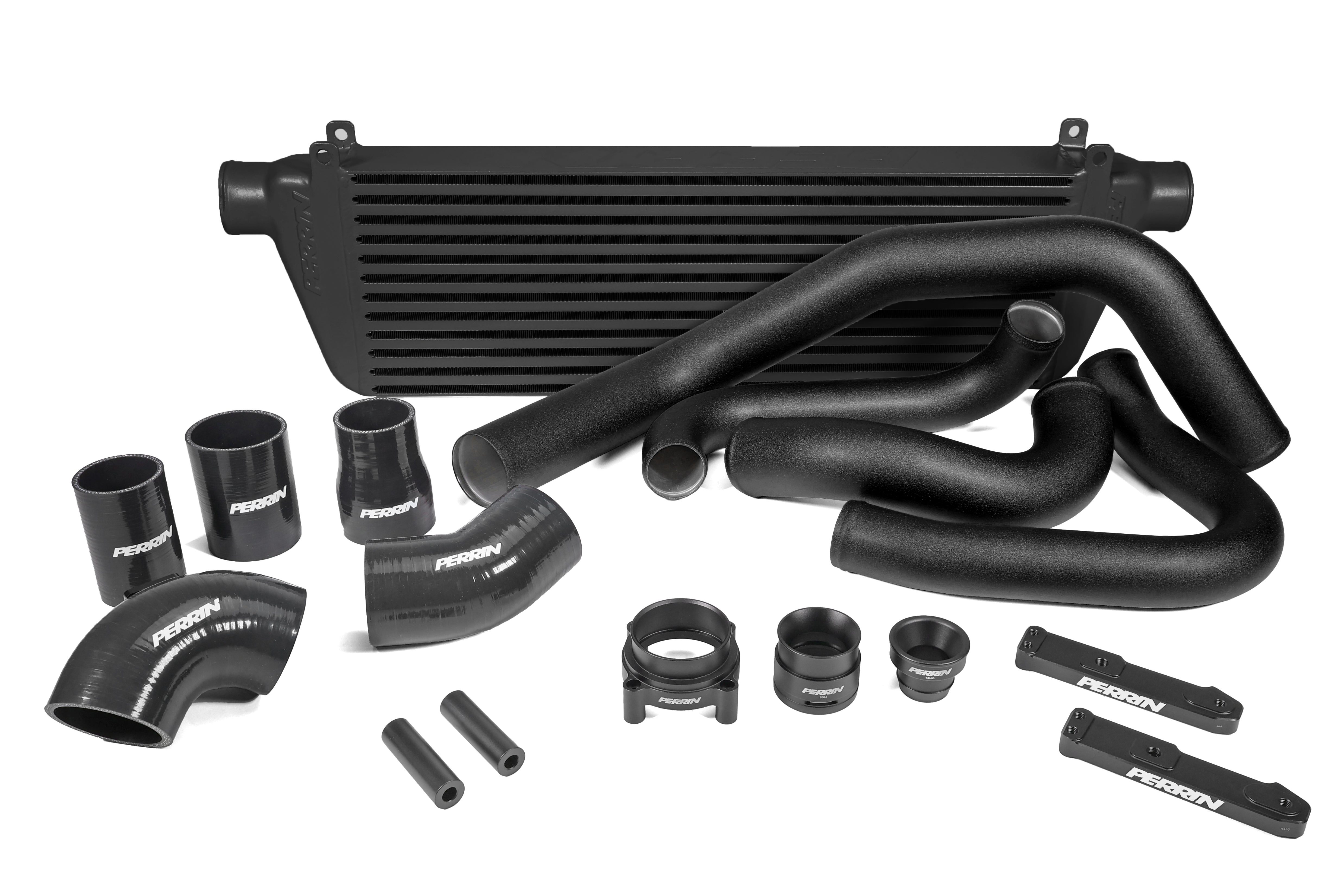 Front mount intercooler kit for 2022-2025 WRX, featuring pipes, couplers, and mounting hardware for enhanced performance.
