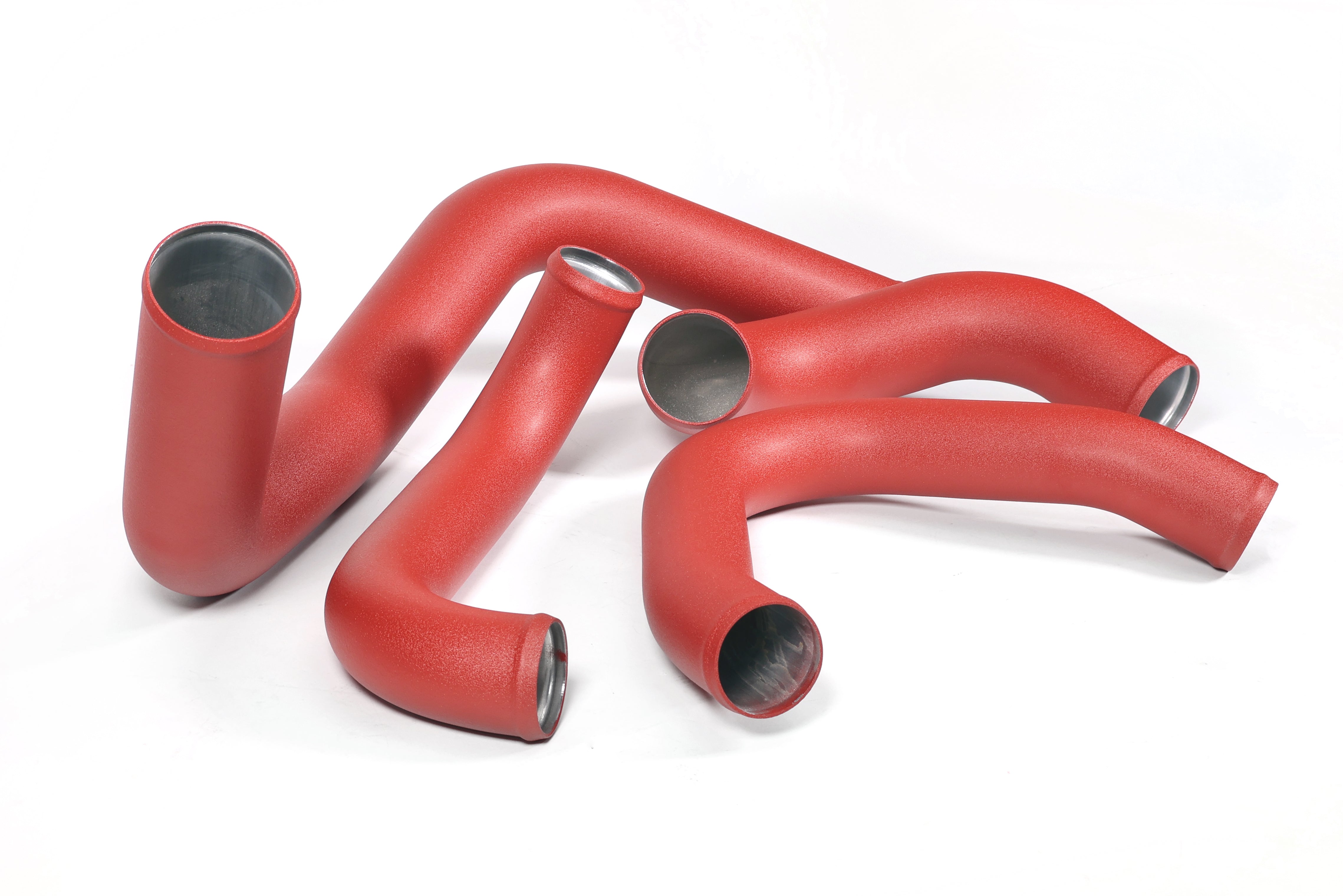 Intercooler boost tube kit for 2022-2025 WRX featuring five red silicone hoses for enhanced airflow and performance.