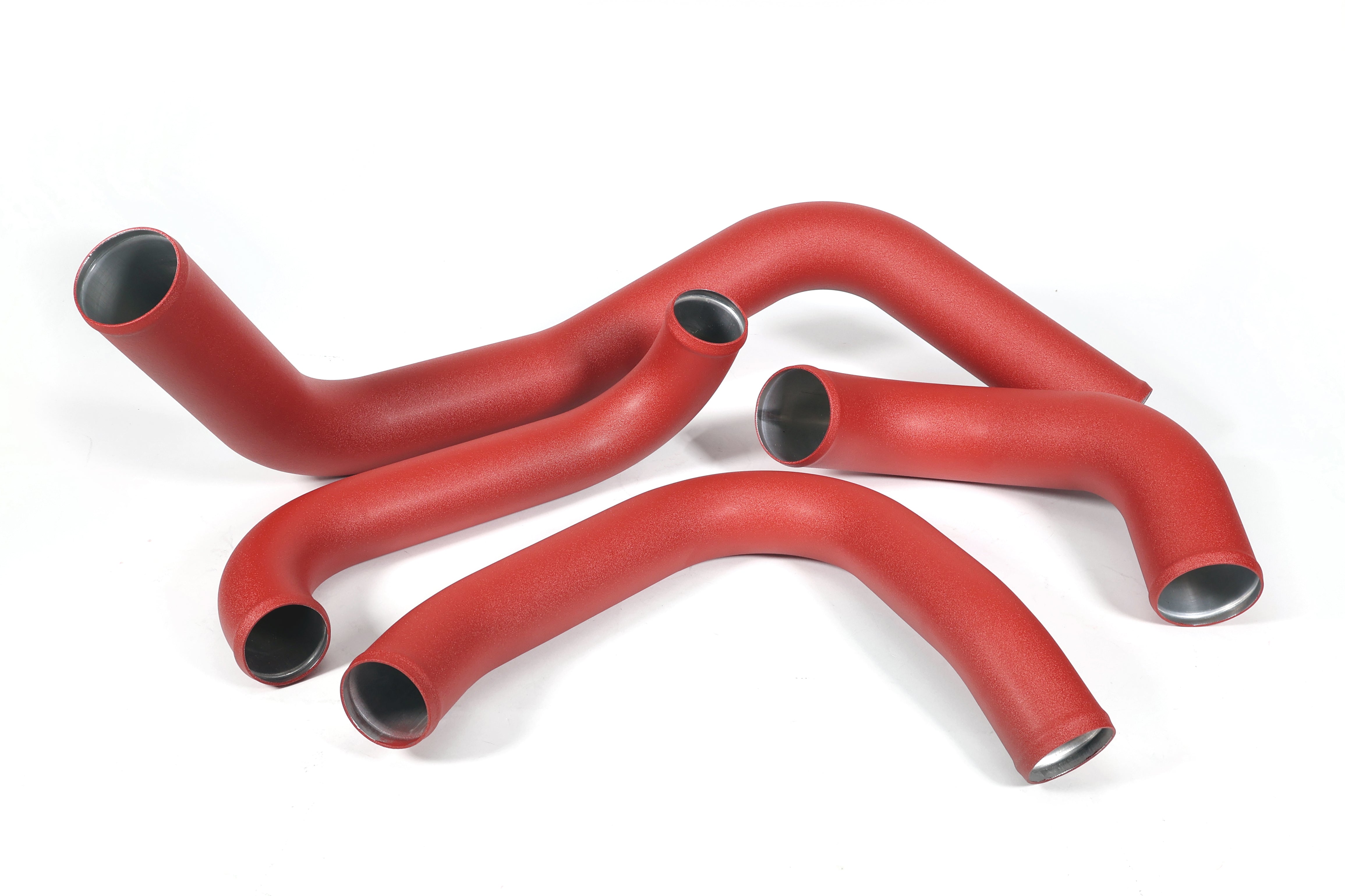 Intercooler boost tube kit for 2022-2025 WRX featuring four red silicone hoses for enhanced performance.