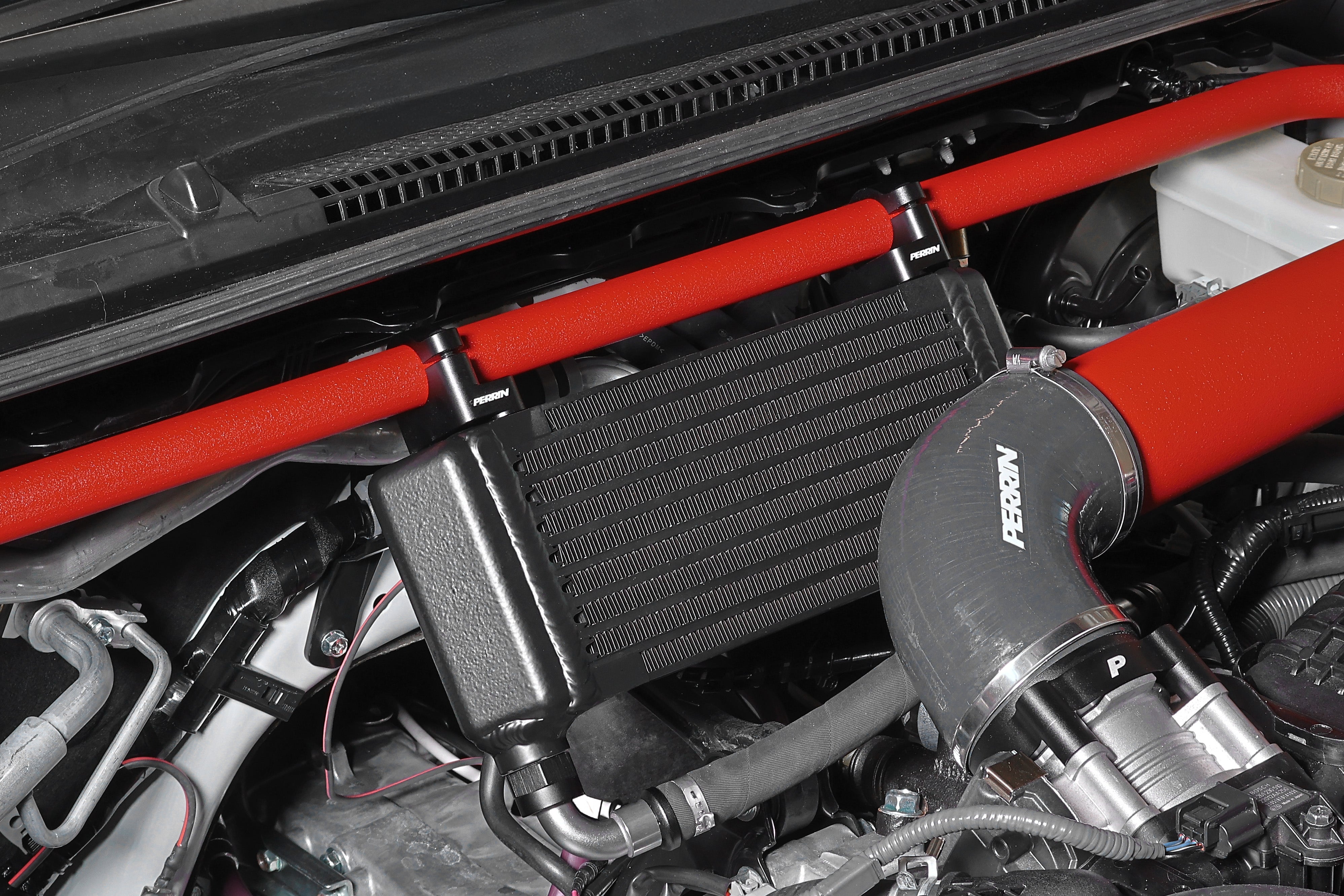 Top mount oil cooler full kit for 2015-2025 WRX, enhancing engine performance and cooling efficiency.