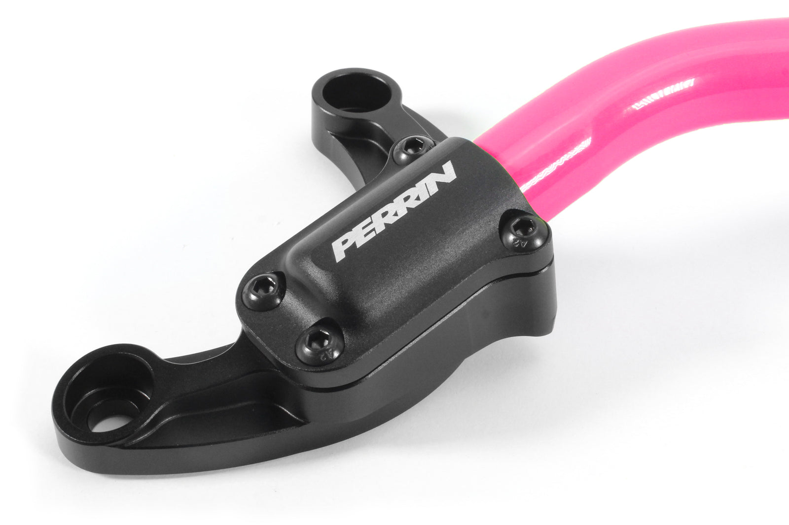 Front strut brace for 2022-2025 WRX and Impreza, featuring a durable design with a vibrant pink bar and black mounting hardware.