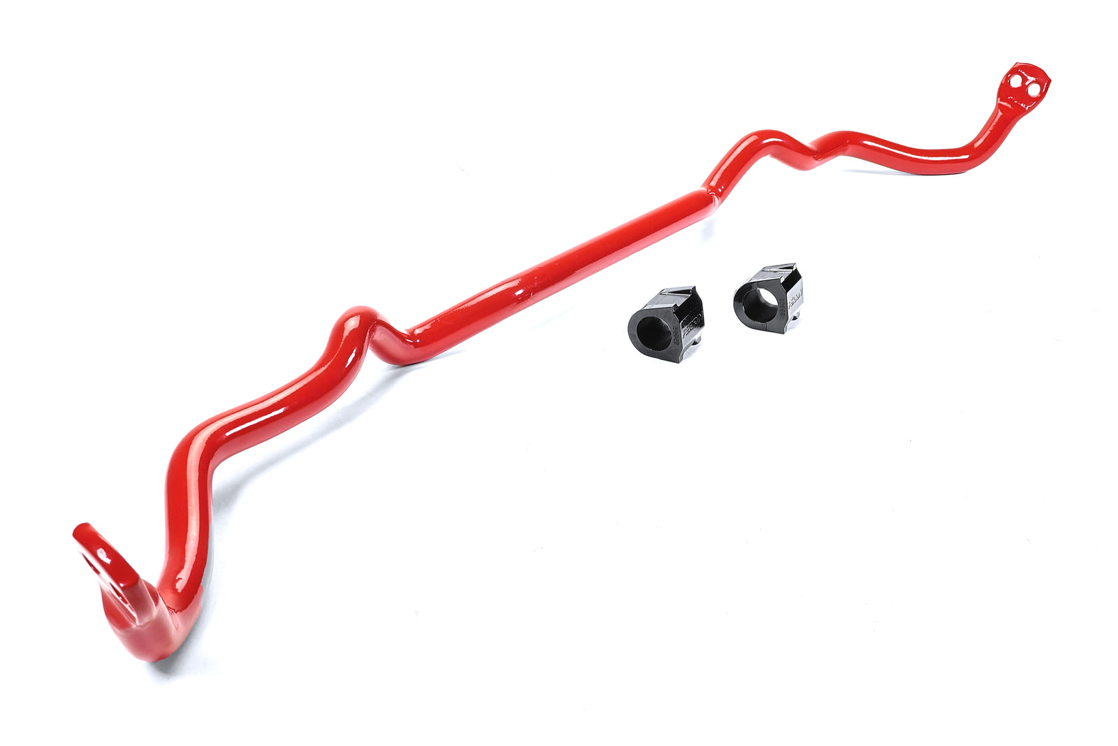 Front sway bar for 2015-2021 WRX in red, with two black bushings for enhanced performance and handling.