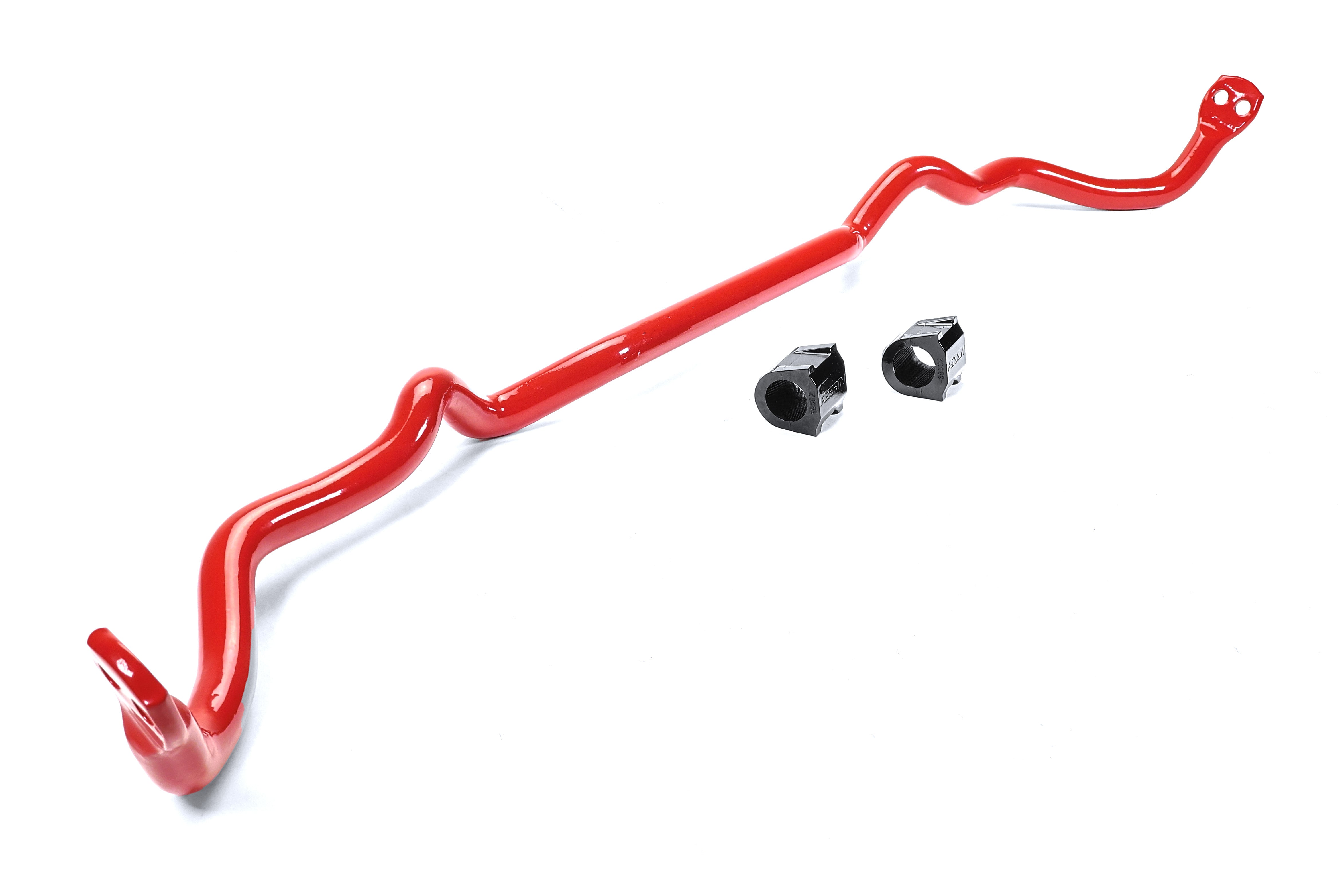 Front sway bar for 2015-2021 WRX in red, with two black bushings for enhanced performance and handling.