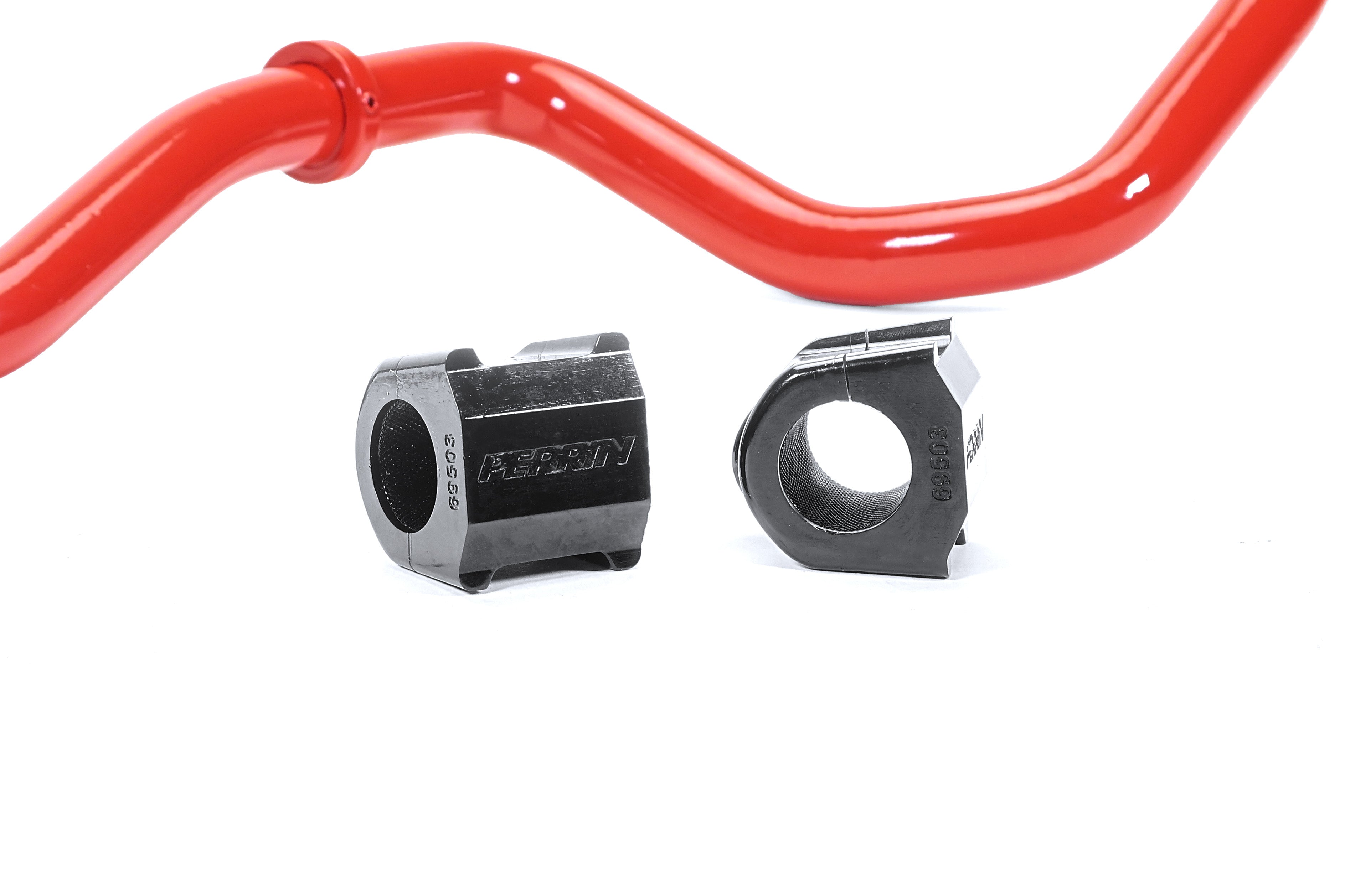 Front swaybar for 2022-2025 WRX, featuring a red swaybar and black bushings for enhanced performance and handling.