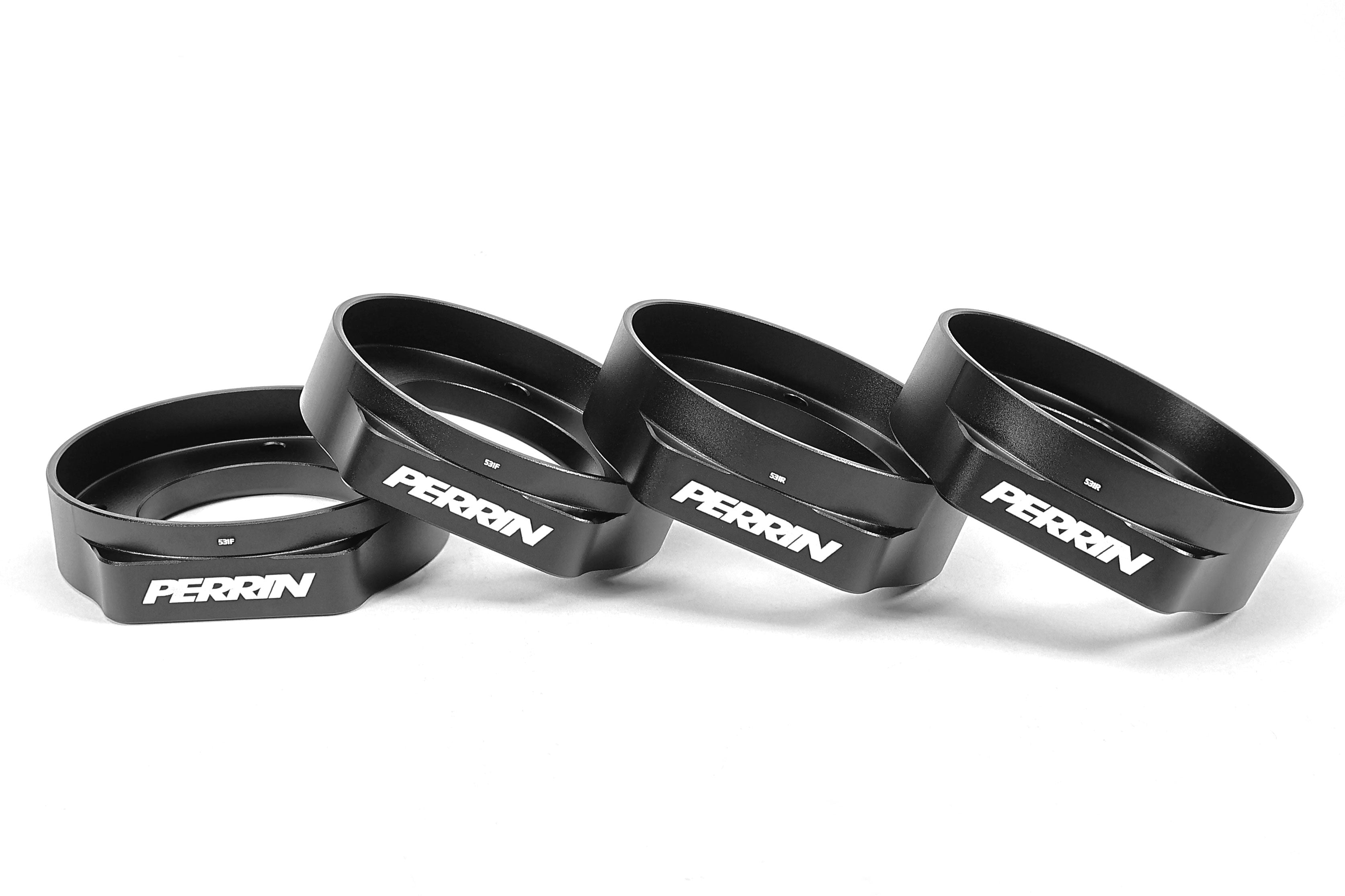 Perrin rear subframe lockdown kit for 2015-2025 WRX, STI, and BRZ, enhancing chassis stability and performance.
