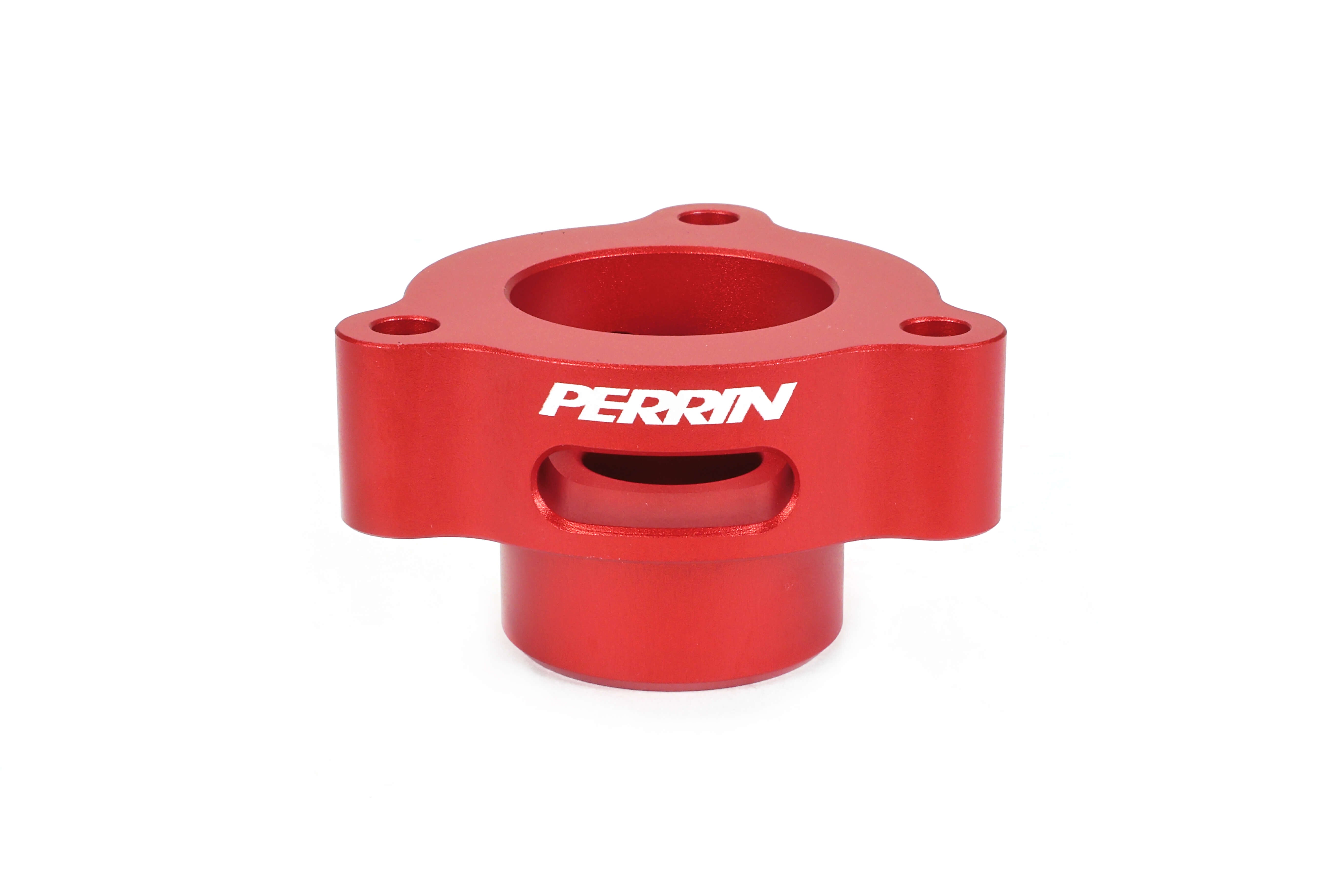 PERRIN Diverter Valve Spacer in red anodized aluminum, studio shot on white background.