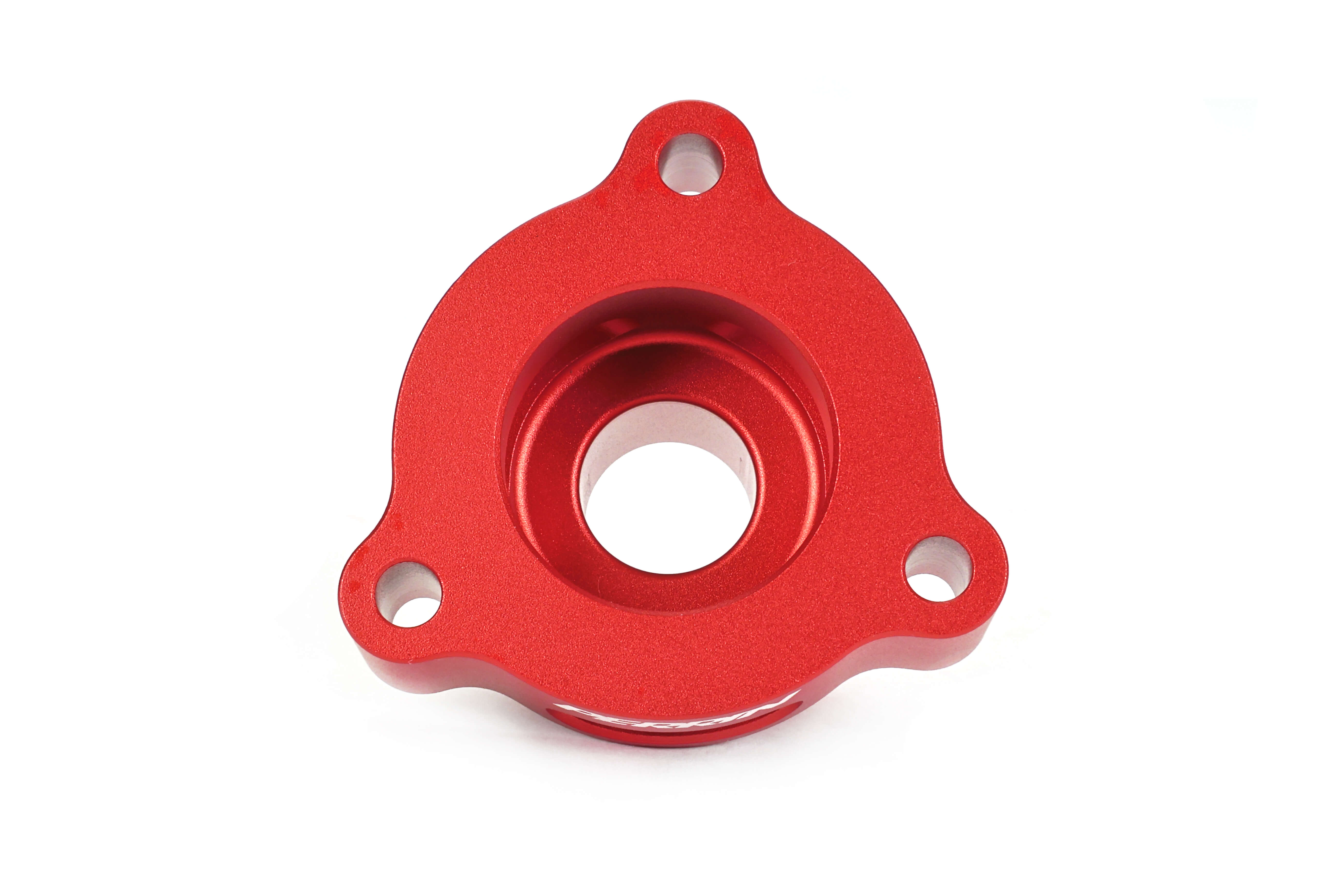 PERRIN Diverter Valve Spacer in red anodized aluminum, studio shot on white background.