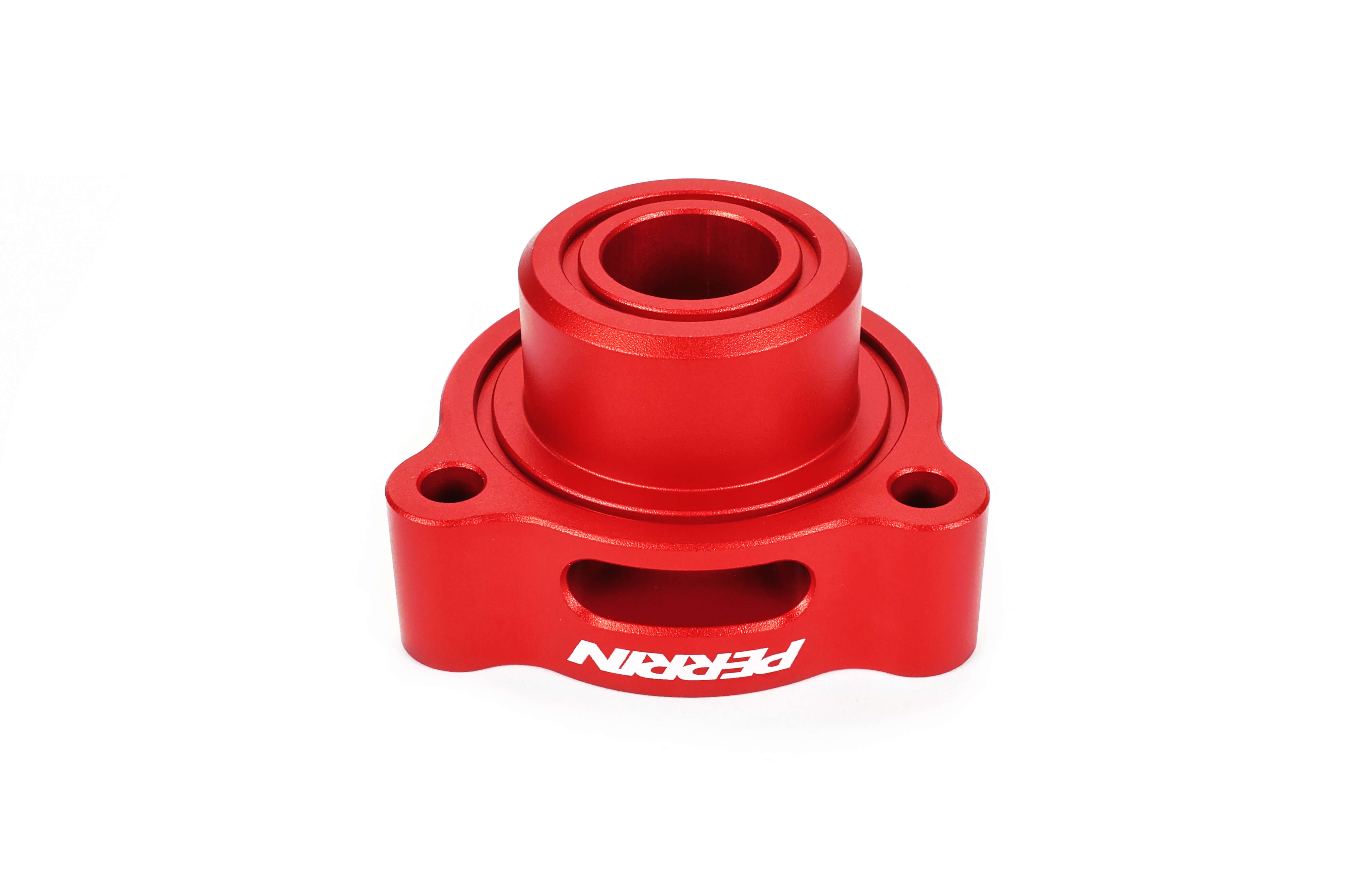 PERRIN Diverter Valve Spacer in red anodized aluminum, studio shot on white background.
