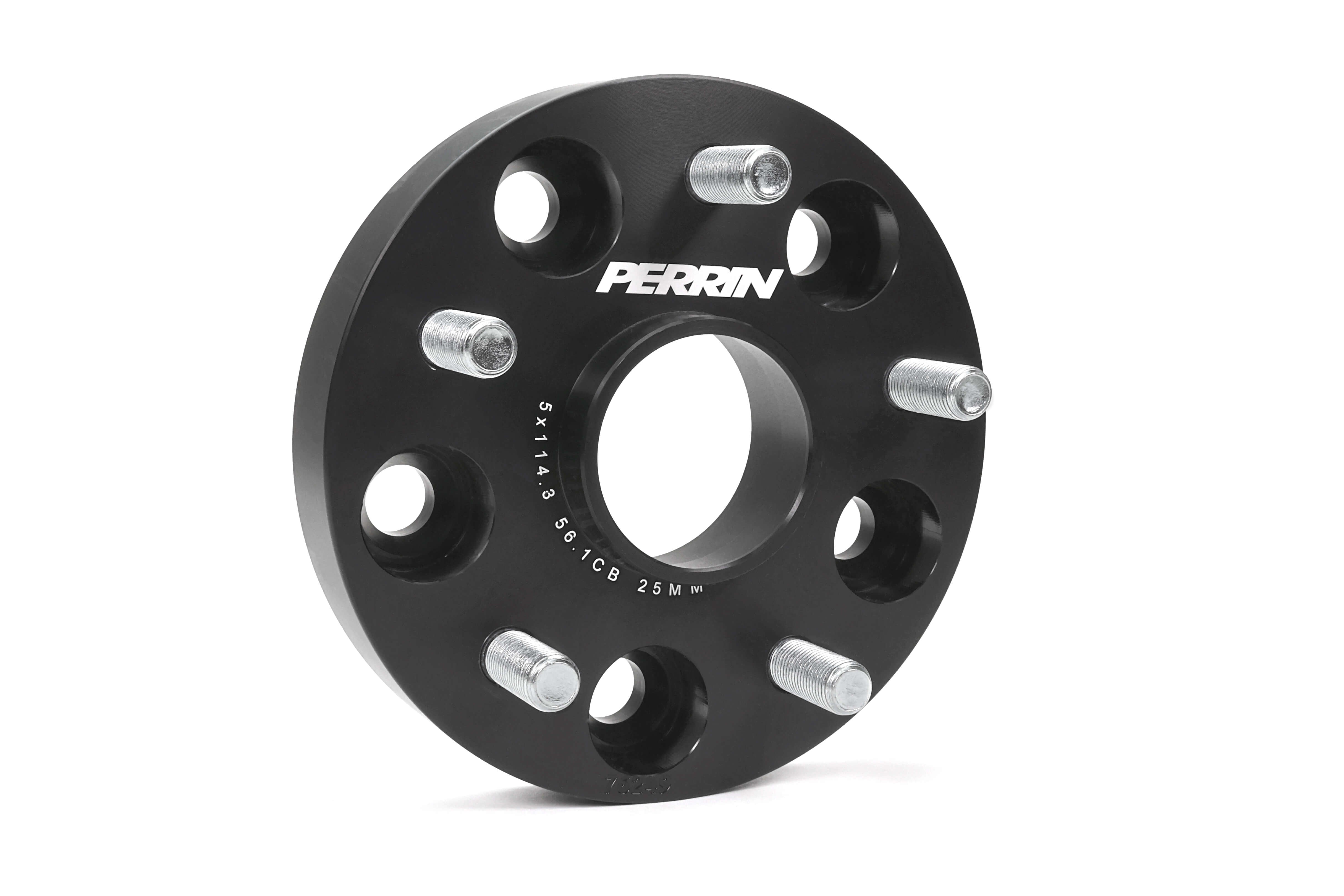 Perrin 25mm wheel spacers designed for 2015-2025 Subaru WRX, STI, Forester, Outback, Legacy, Impreza, and Crosstrek.