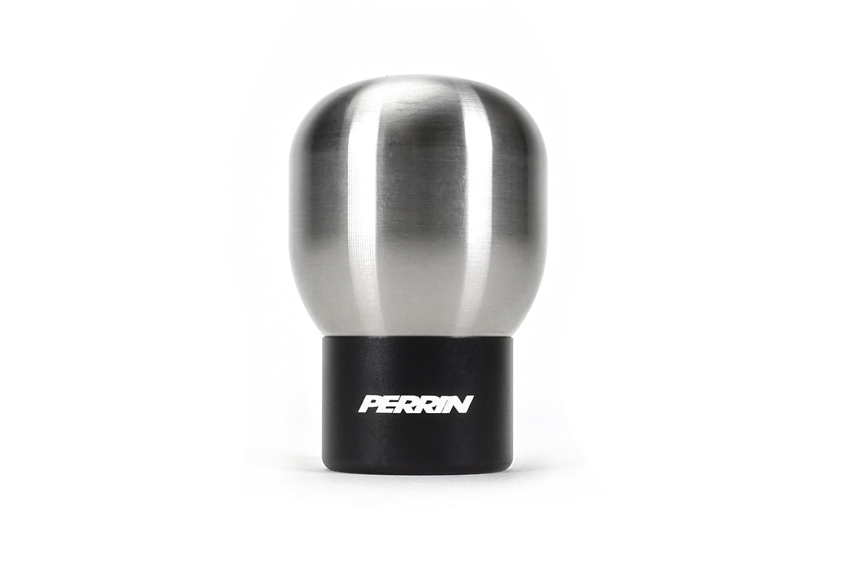 A PERRIN heavy weight stainless steel shift knob with PERRIN logo on shifter adapter.