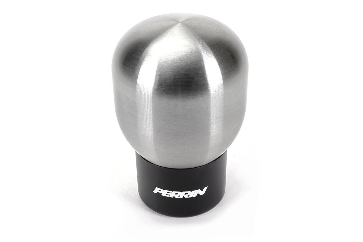 A PERRIN heavy weight stainless steel shift knob with PERRIN logo on shifter adapter.