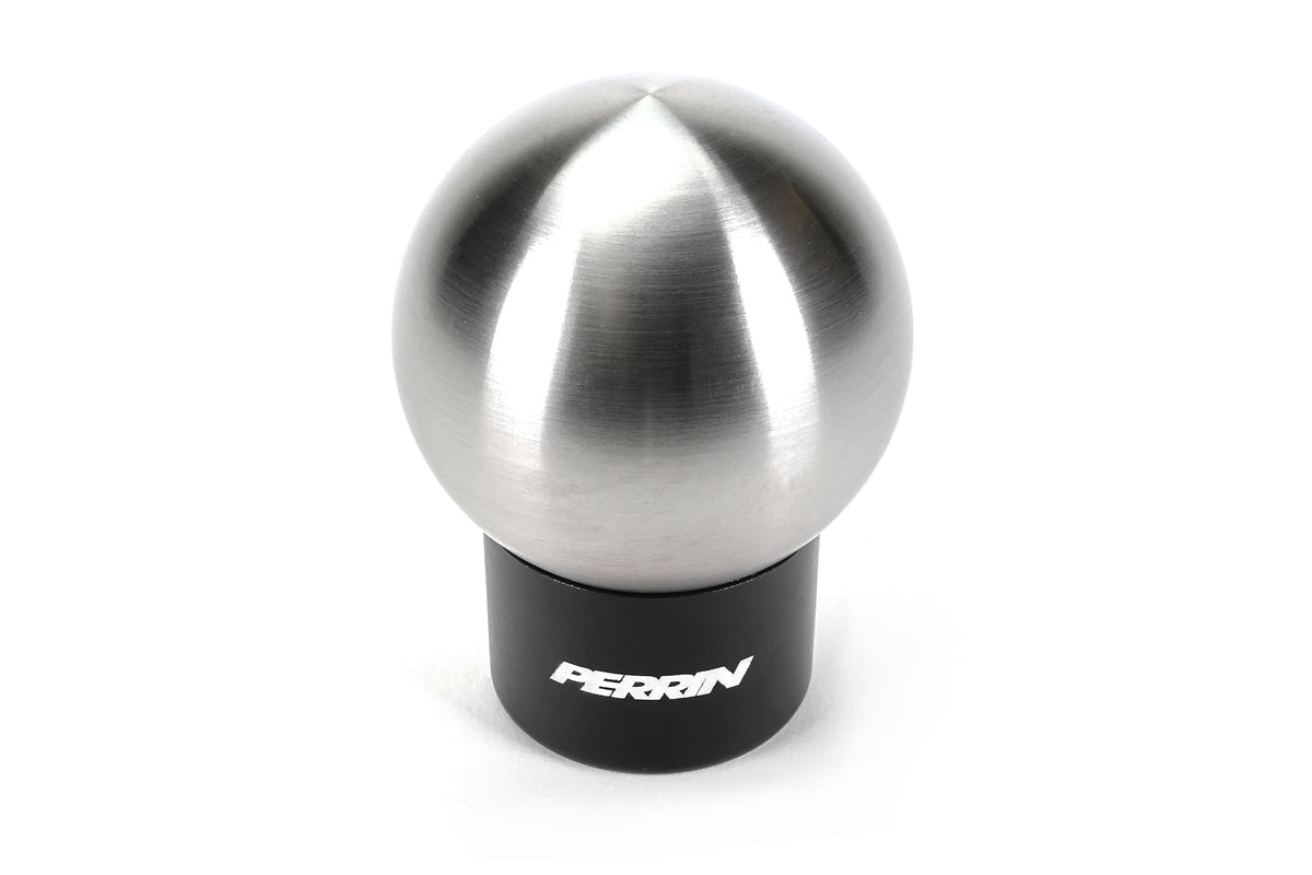 A PERRIN heavy weight stainless steel shift knob with PERRIN logo on shifter adapter.