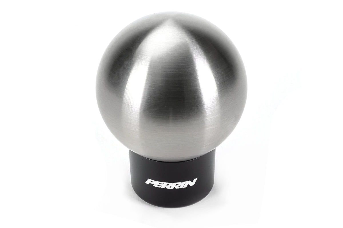 A PERRIN heavy weight stainless steel shift knob with PERRIN logo on shifter adapter.