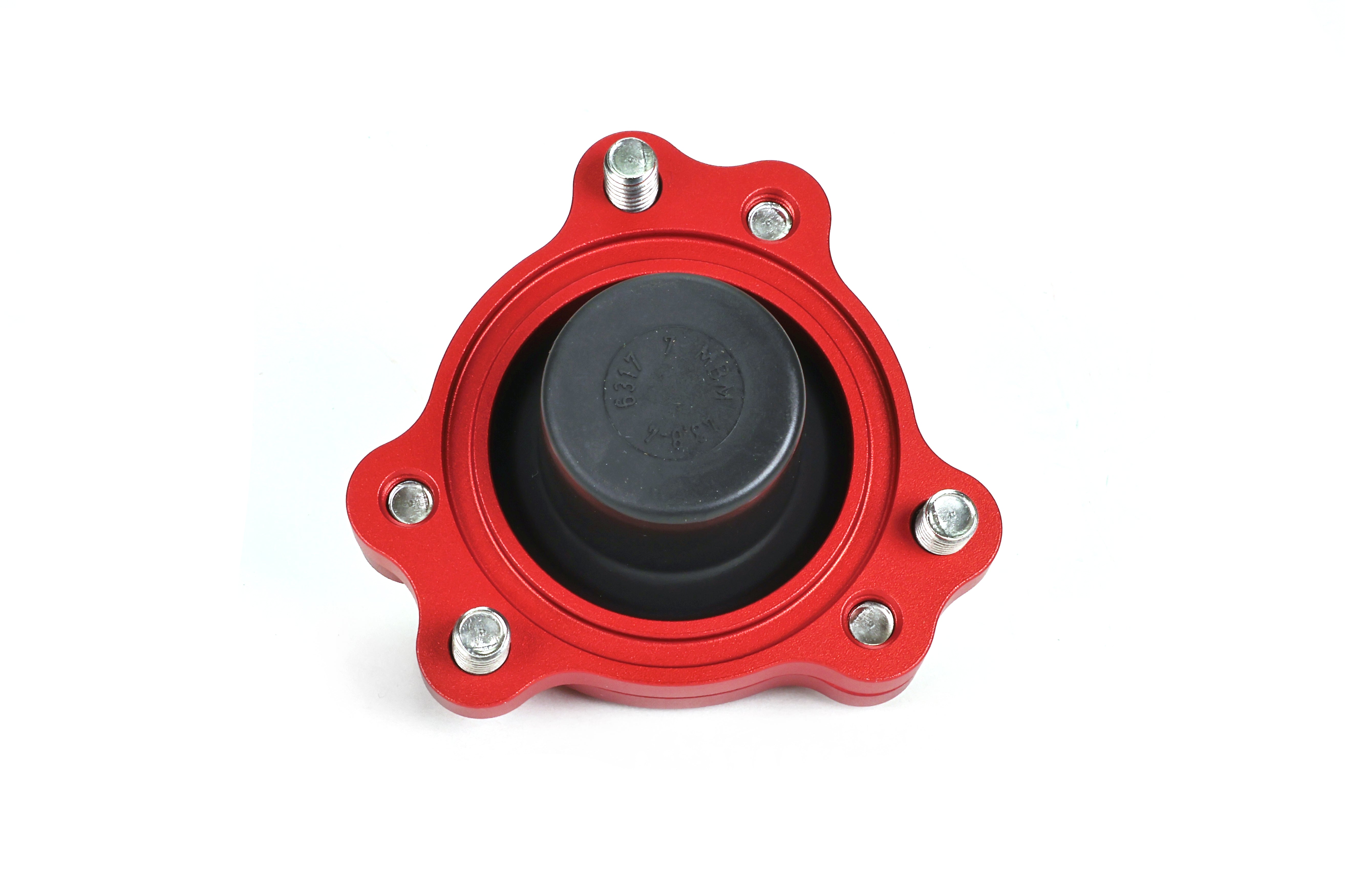 PERRIN GR Corolla Diverter Valve underside showing red anodized flange and black rubber diaphragm