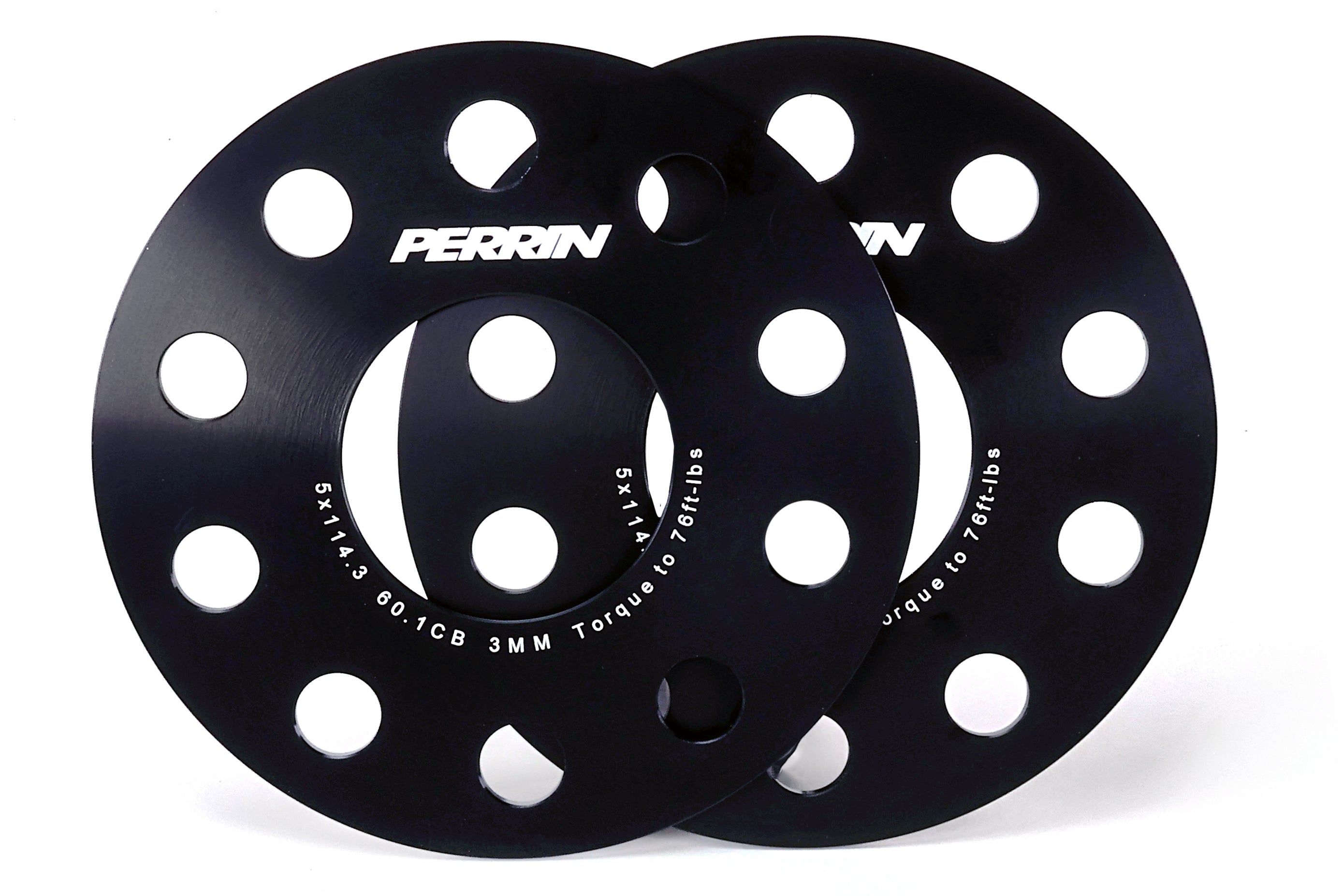 A set of PERRIN 3mm Wheel Spacers for 2023-2026 Toyota GR Corolla, black anodized aluminum.