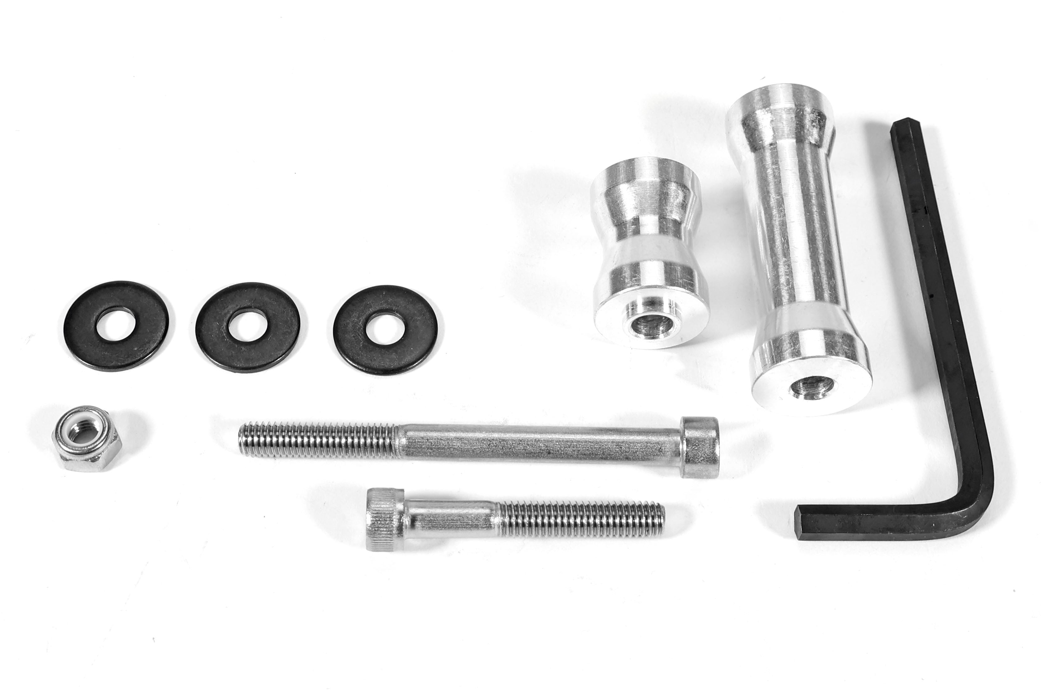 Pulley cover install kit for 2022-2025 WRX, including bolts, washers, and an Allen wrench for easy installation.