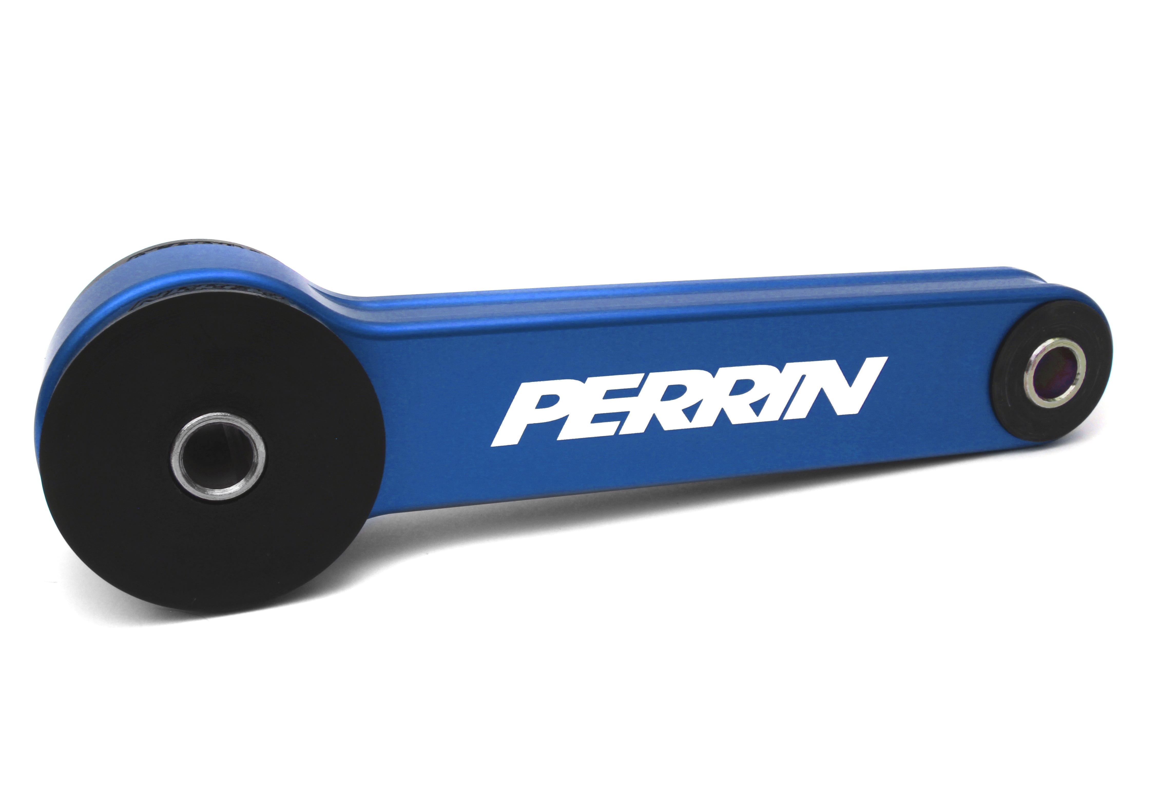 Perrin pitch stop mount in blue aluminum for Subaru WRX, STI, Impreza, Legacy, Outback, and Crosstrek models.