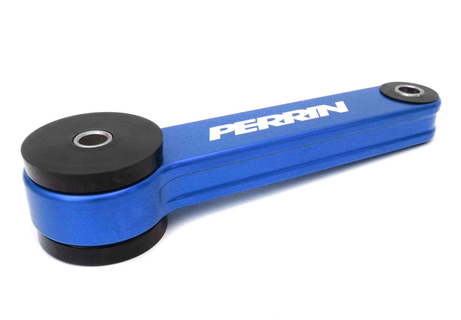 PERRIN Pitch Stop Mount for Subaru WRX, STI, Impreza, Legacy, Outback, and Crosstrek in blue aluminum with rubber ends.