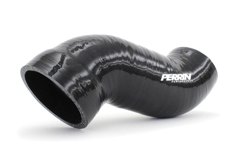 Black Afta-MAF intake tube with a curved design, featuring the Perrin Performance logo on the side.